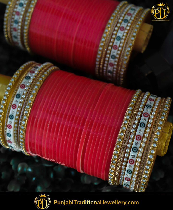 Red Pearl Dotted Bridal Chura | Punjabi Traditional Jewellery Exclusive