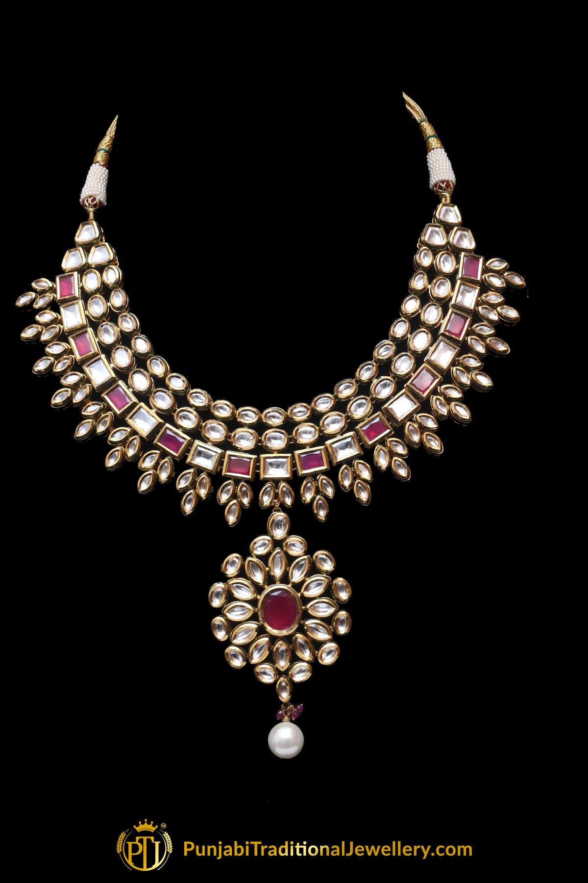 Kundan Necklace Set With Sahare Earrings Red Color By Punjabi Traditional Jewellery