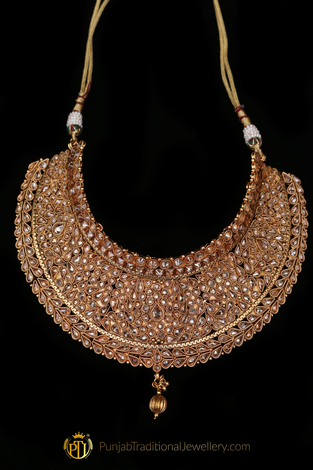 Gold Plated Polki Choker Necklace Set By Punjabi Traditional Jewellery
