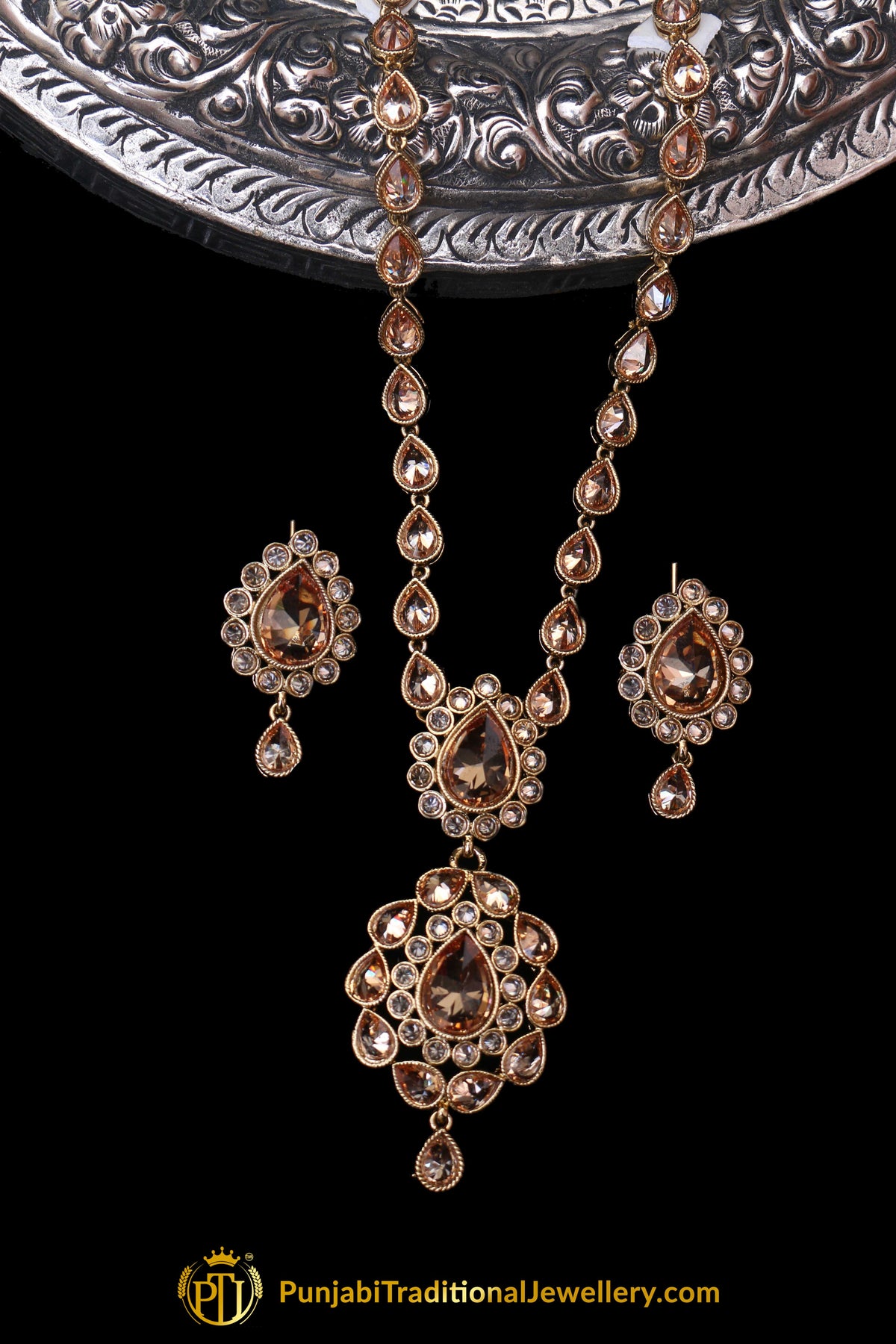 Golden Polki Necklace Set By Punjabi Traditional Jewellery