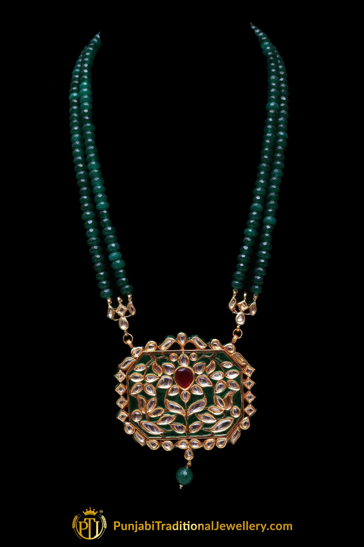 Green Kundan Mala Meena Necklace Set By Punjabi Traditional Jewellery
