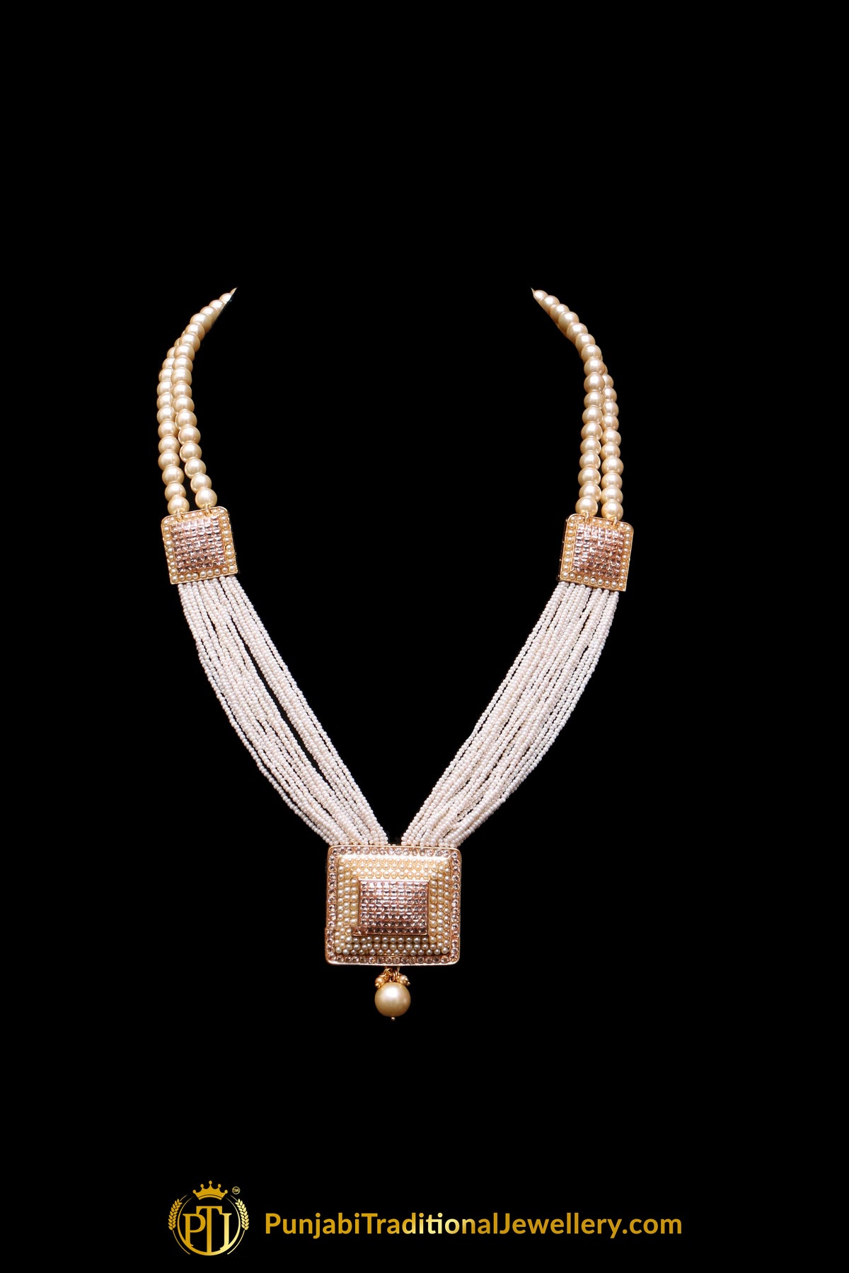 Golden Mala Necklace Set By Punjabi Traditional Jewellery