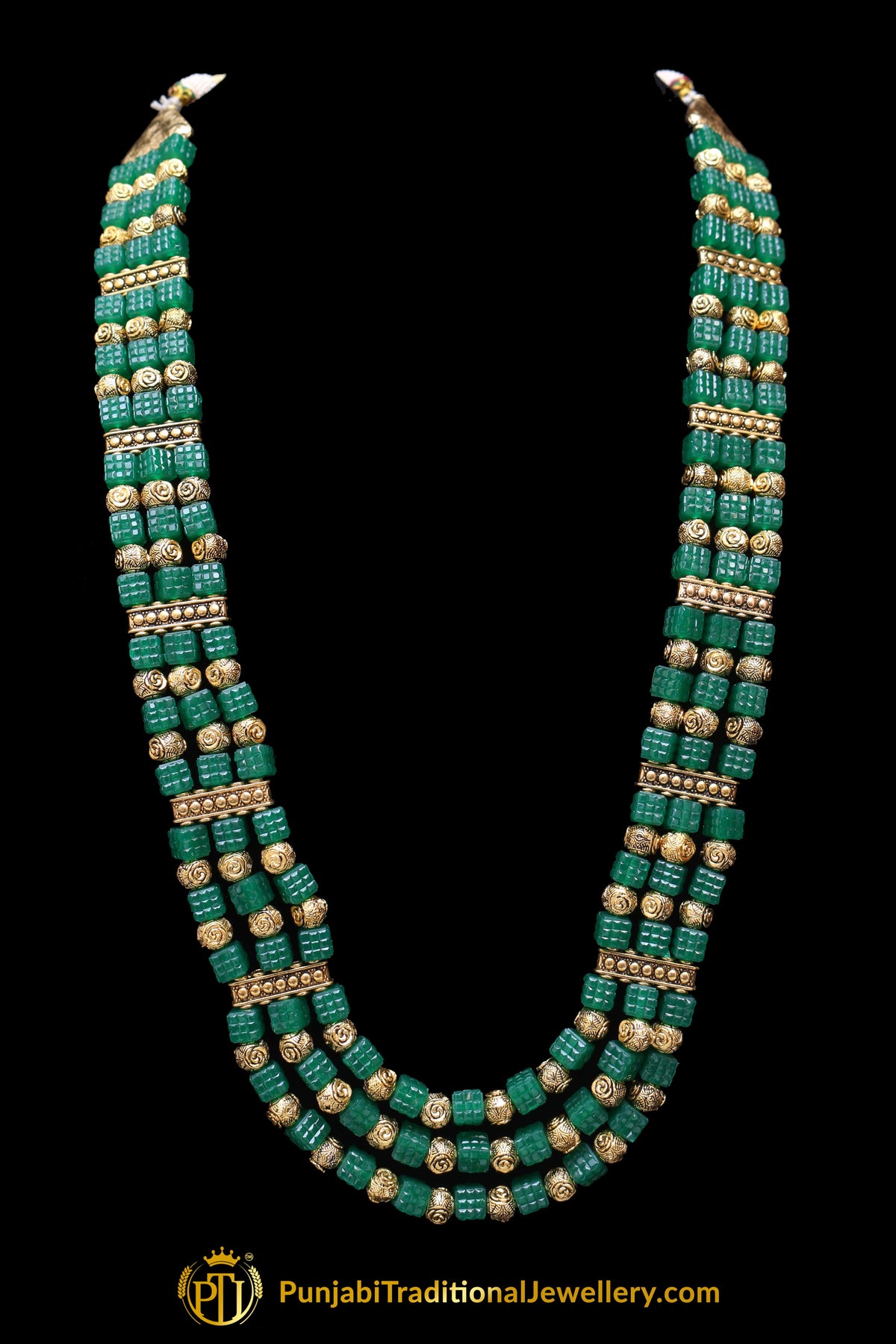 Green Antique Gold Necklace Set By Punjabi Traditional Jewellery