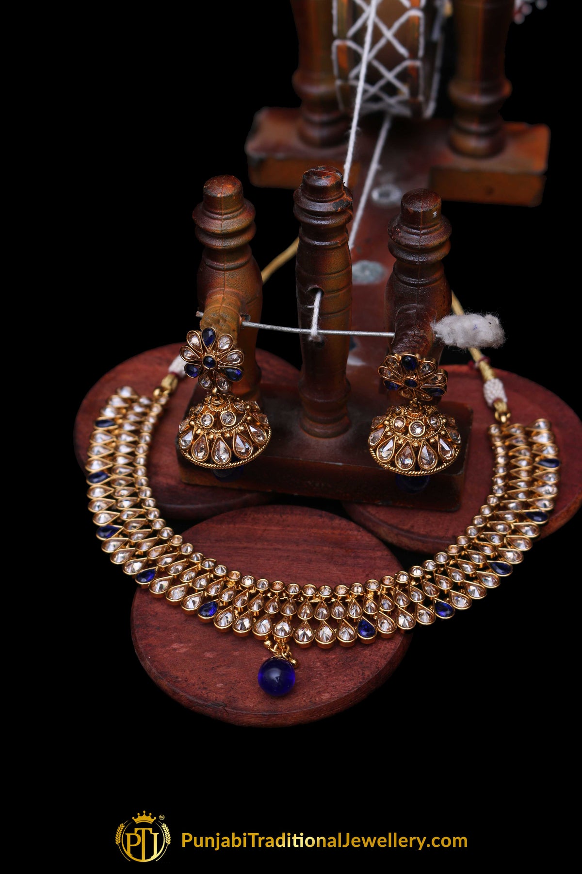Blue Polki Necklace Set By Punjabi Traditional Jewellery