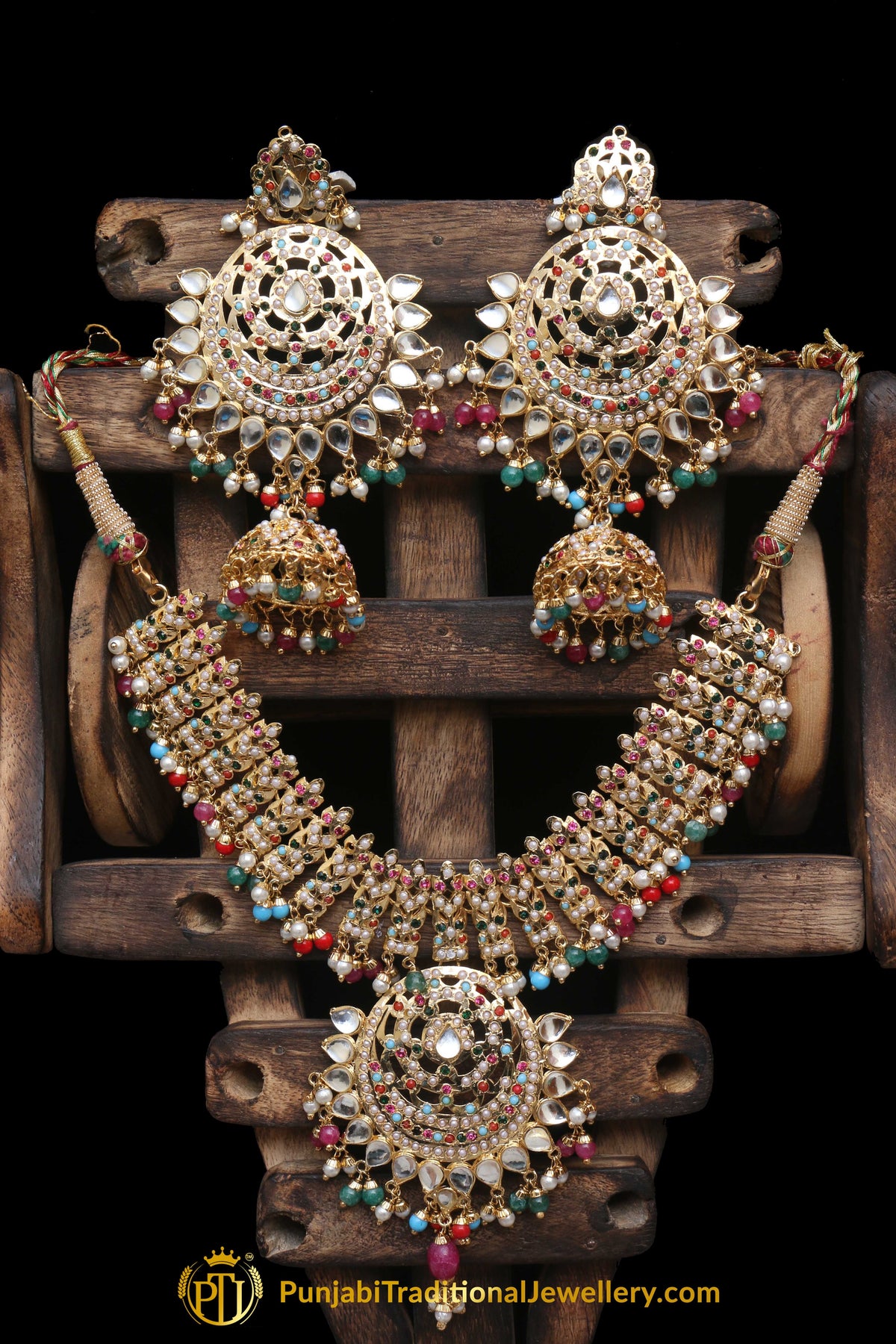 Multi Jadau Pearl Kundan Necklace Set By Punjabi Traditional Jewellery