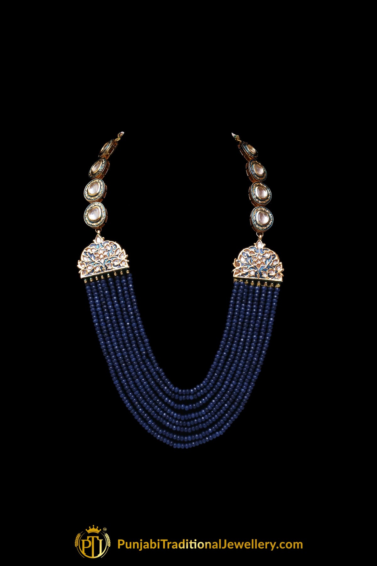 Blue Kundan Mala Meena Necklace Set By Punjabi Traditional Jewellery
