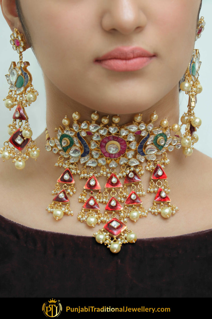 Halimah Emerald Rubby Kundan Choker Set | Punjabi Traditional Jewellery Exclusive