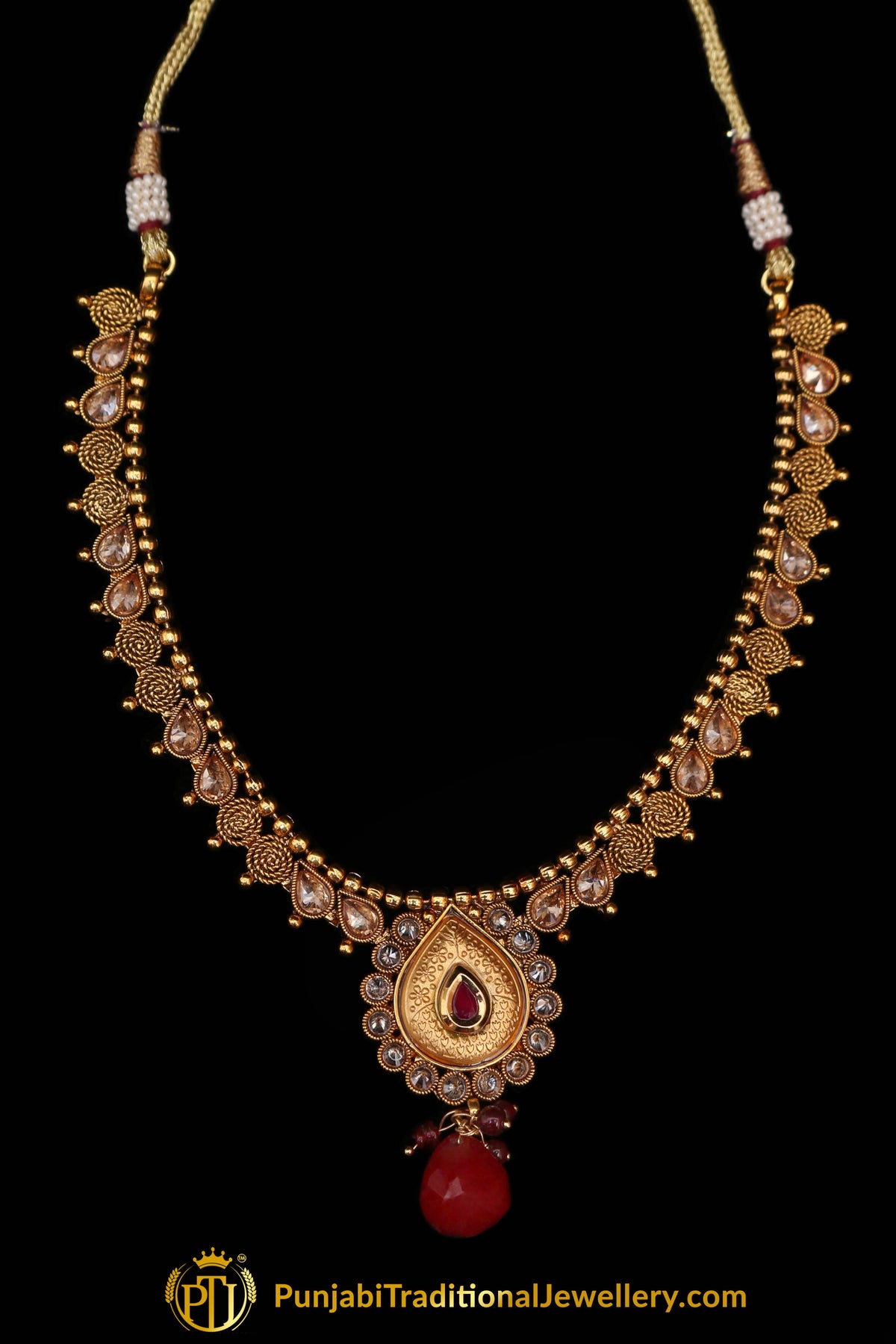 Golden Rubby Polki Necklace Set By Punjabi Traditional Jewellery