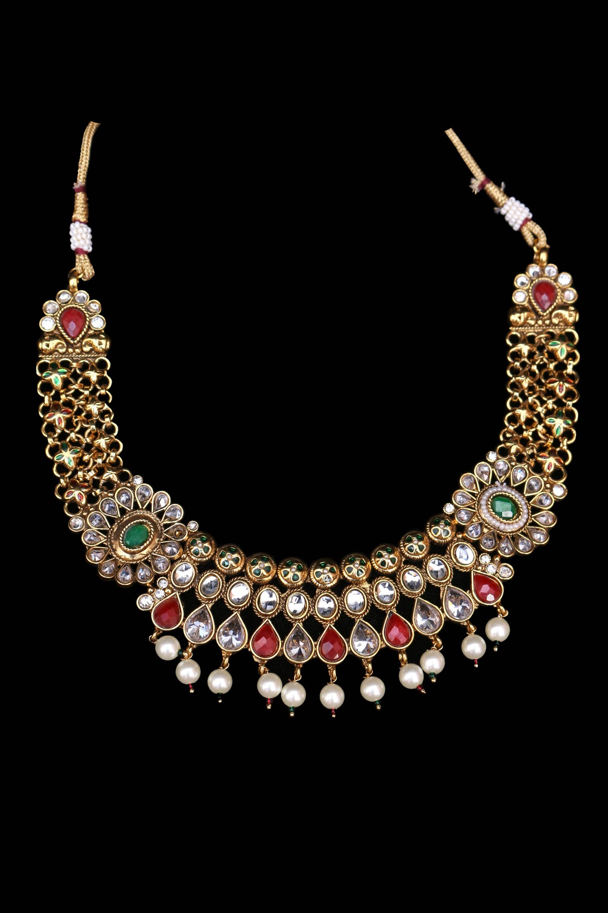 Justju Green & Red Pearl Necklace Set By Punjabi Traditional Jewellery