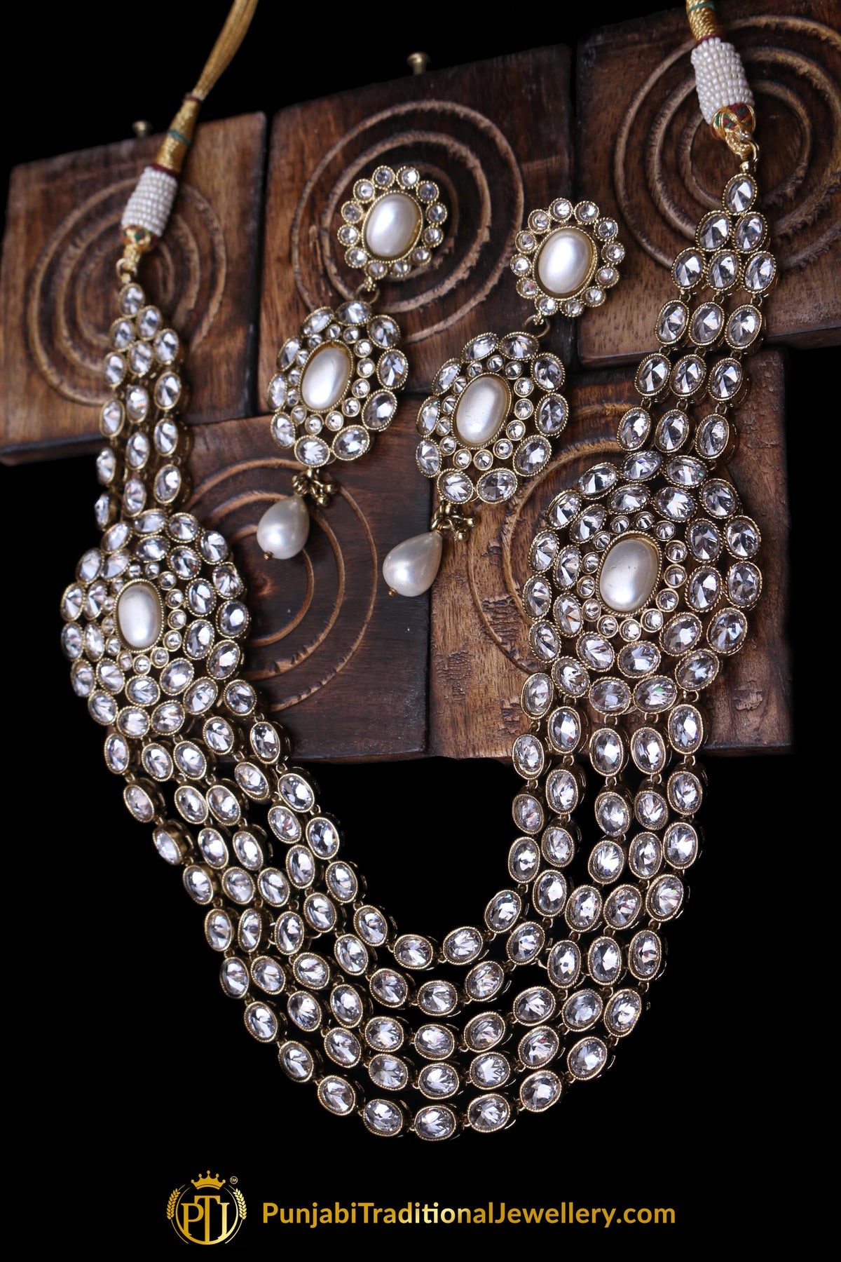 Golden White Pearl Kundan Necklace Set By Punjabi Traditional Jewellery