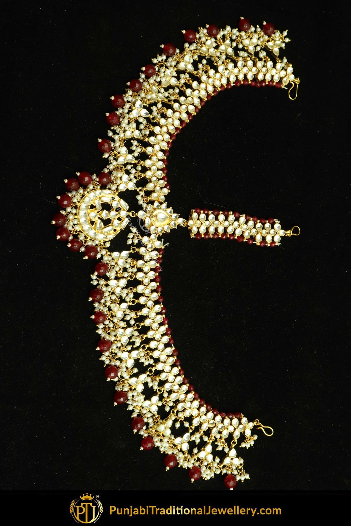 Gold Finished Kundan Rubby Pearl Matha Patti | Punjabi Traditional Jewellery Exclusive