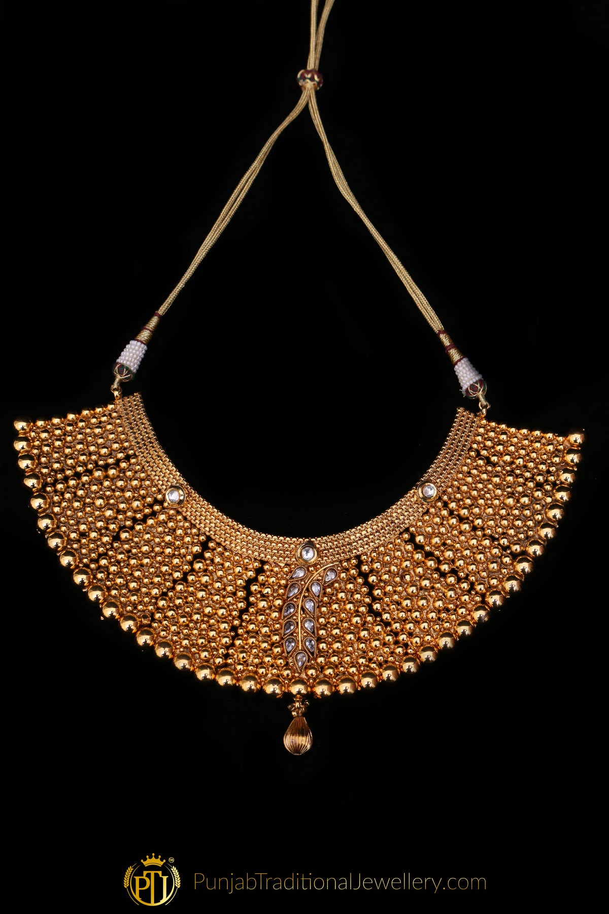 Gold Plated Polki Choker Necklace Set By Punjabi Traditional Jewellery