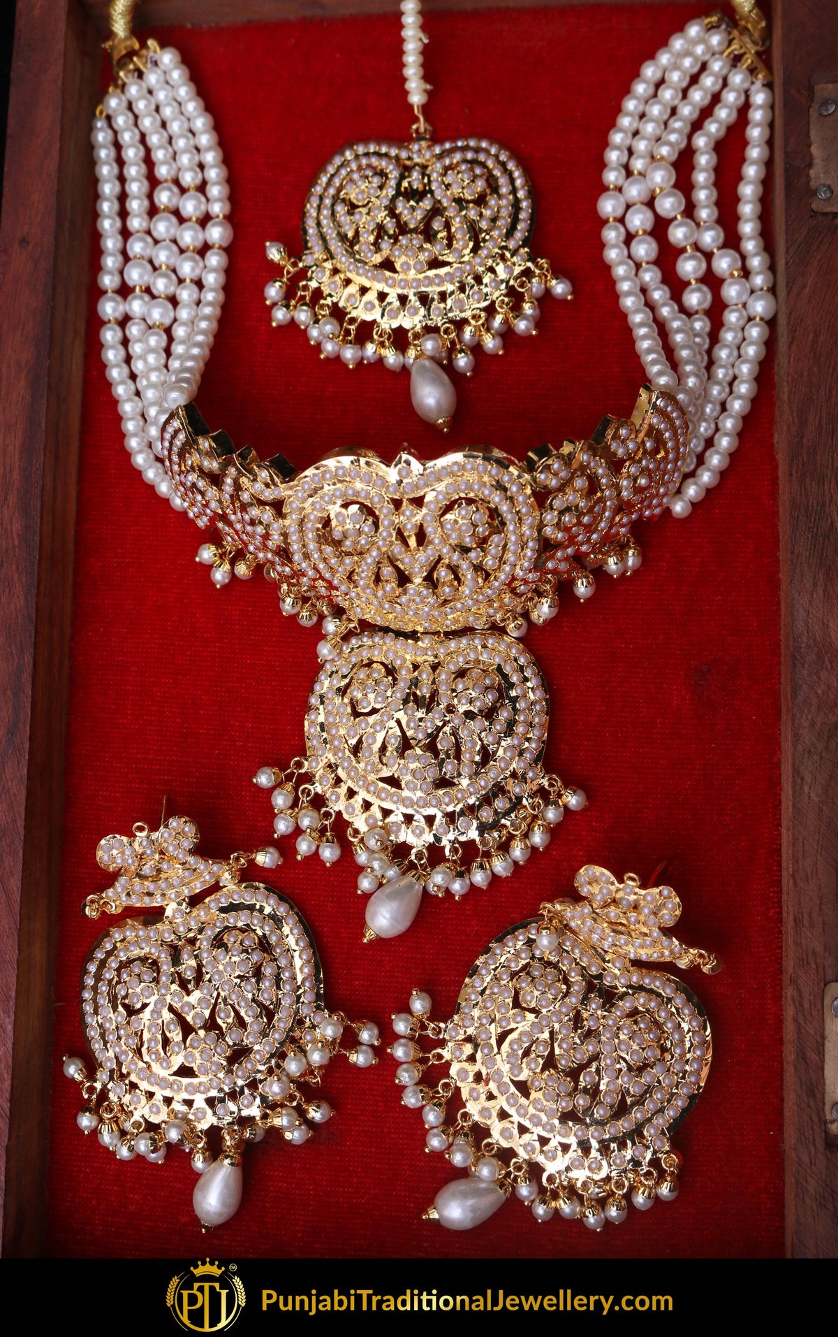 Jadau White Pearl Mala Necklace Set By Punjabi Traditional Jewellery