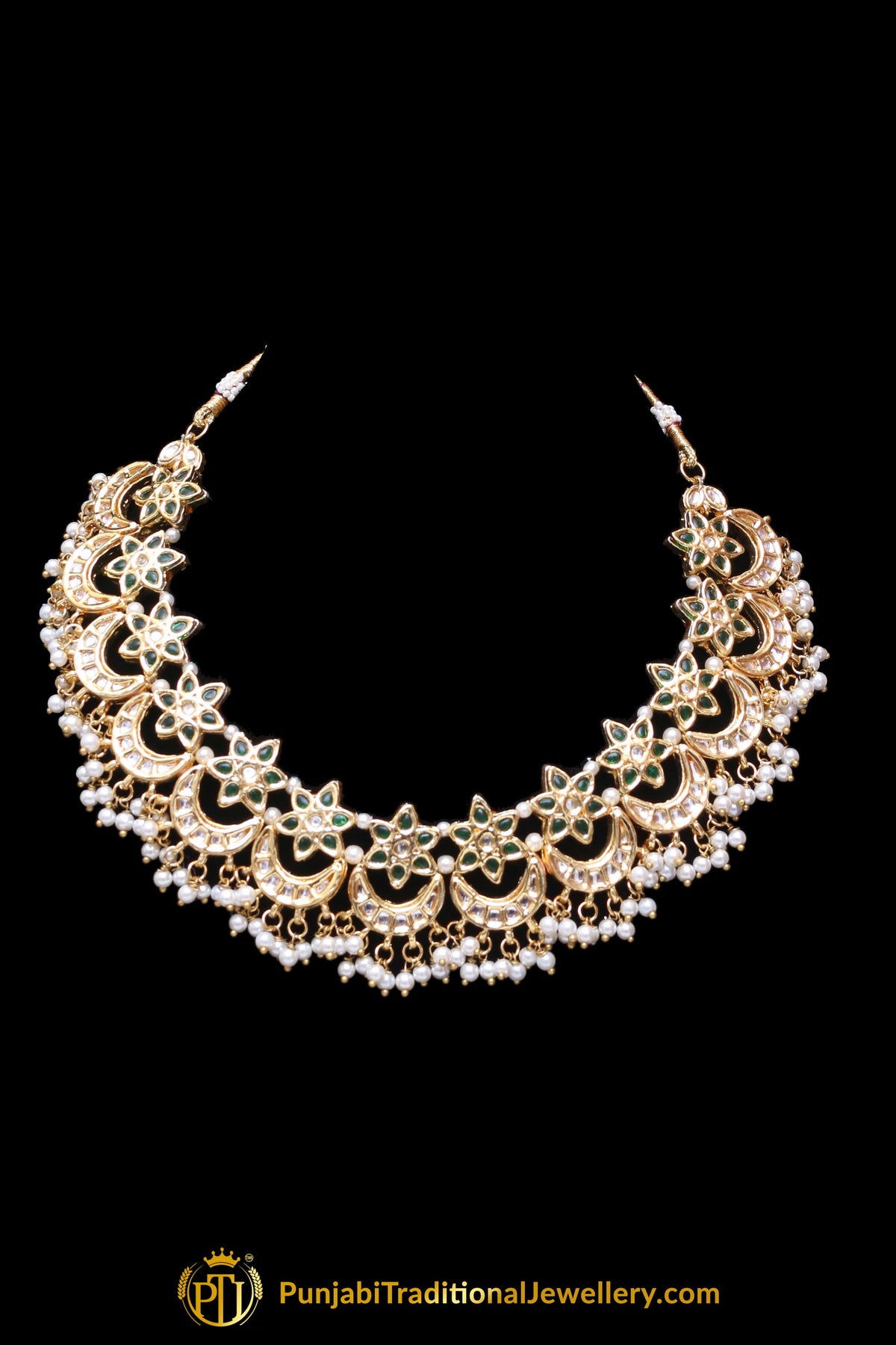 Green Pearl Kundan Necklace Set Punjabi Traditional Jewellery