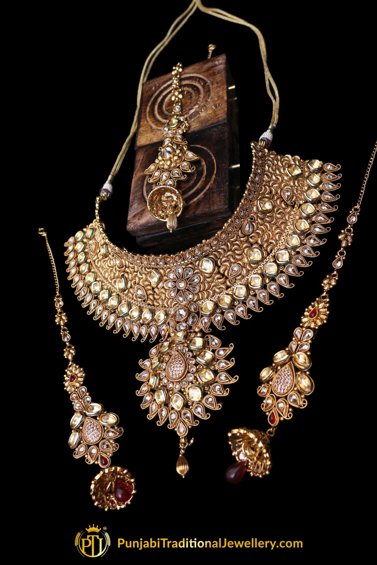 Antique Gold Choker Kundan Rubby Necklace With Sahare Earrings By Punjabi Traditional Jewellery