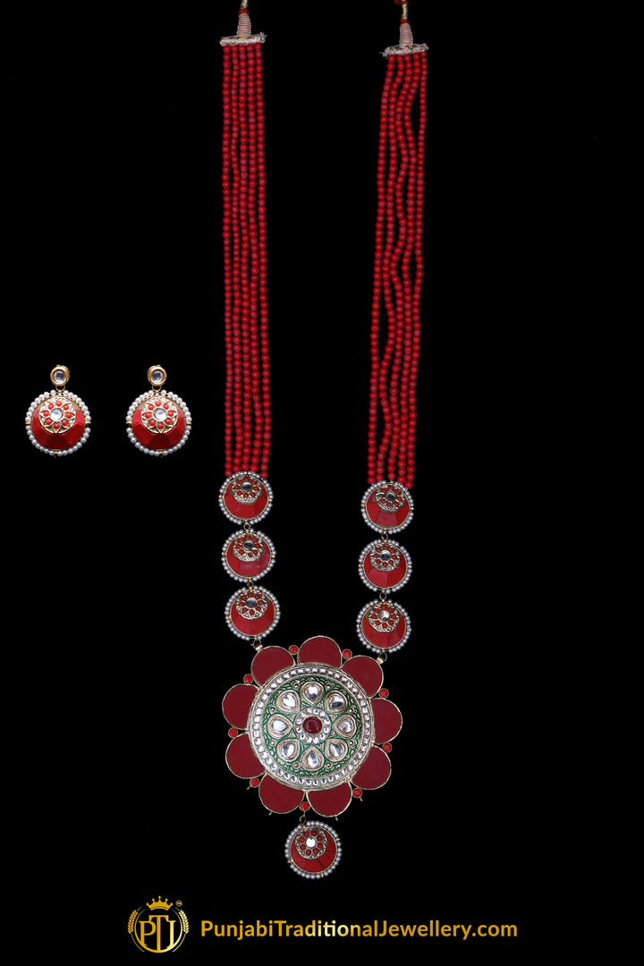 Red Kundan Meena Necklace Set By Punjabi Traditional Jewellery