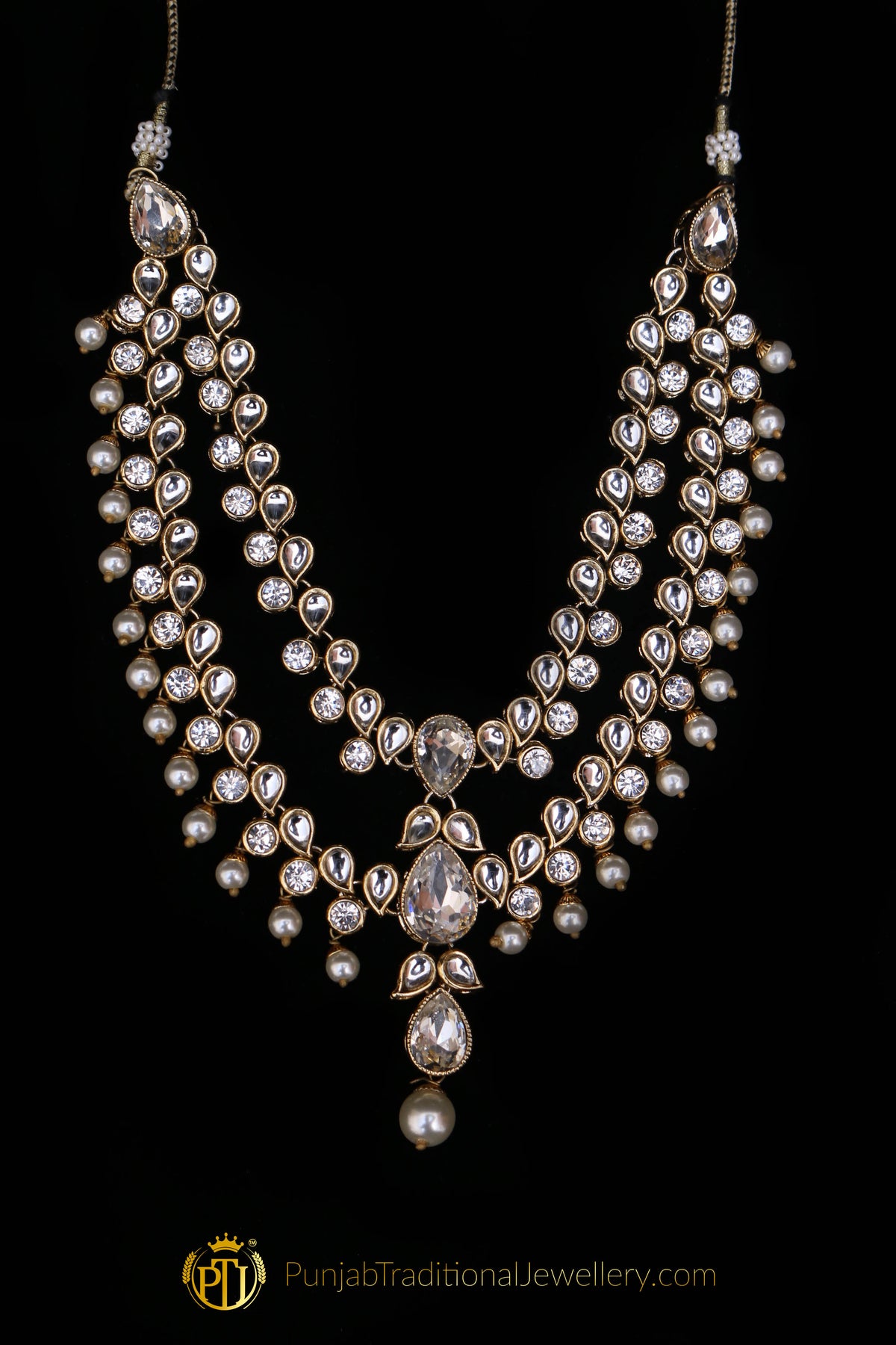 White Pearl Kundan Necklace Set By Punjabi Traditional Jewellery