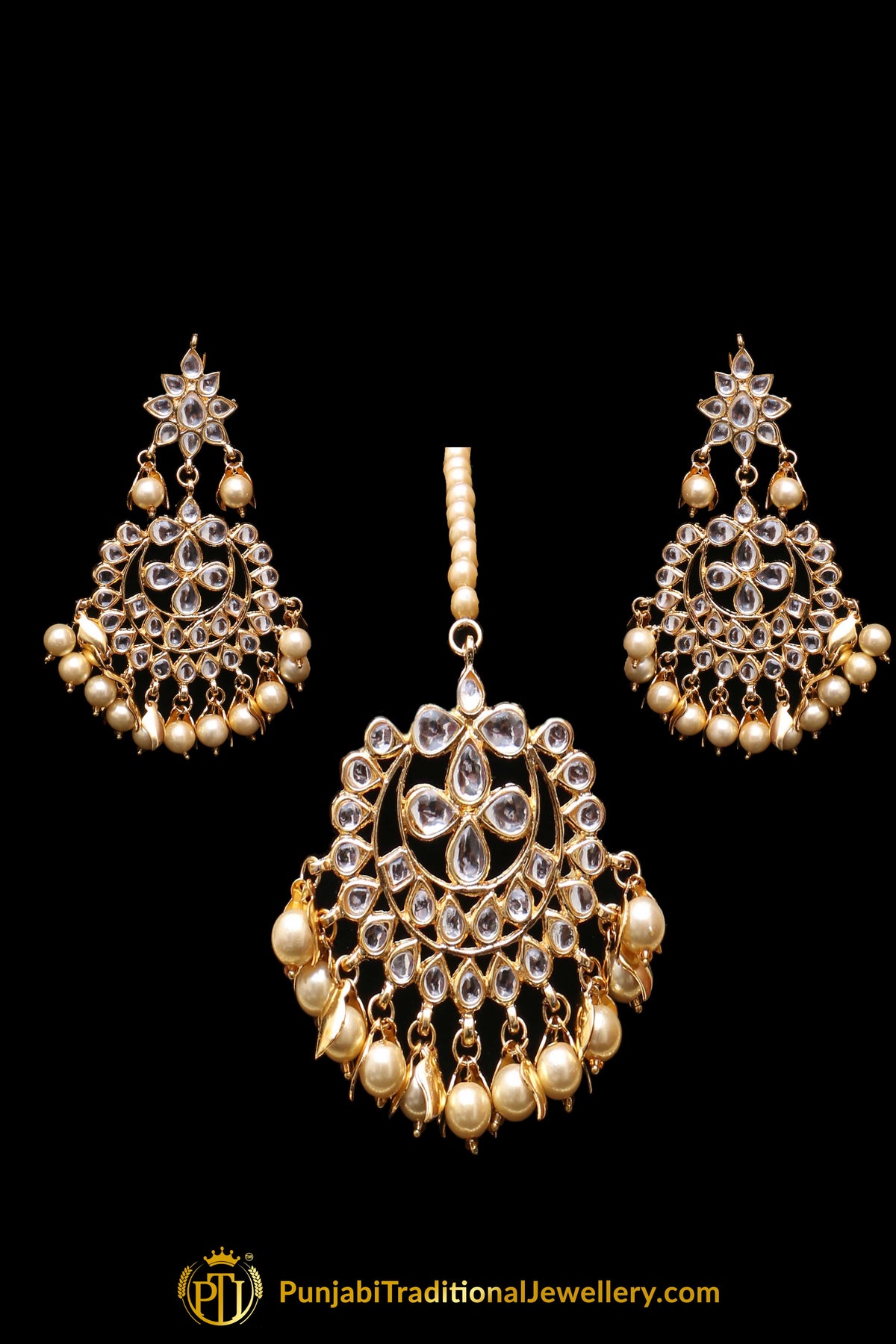 Golden Pearl Kundan Necklace Set Punjabi Traditional Jewellery