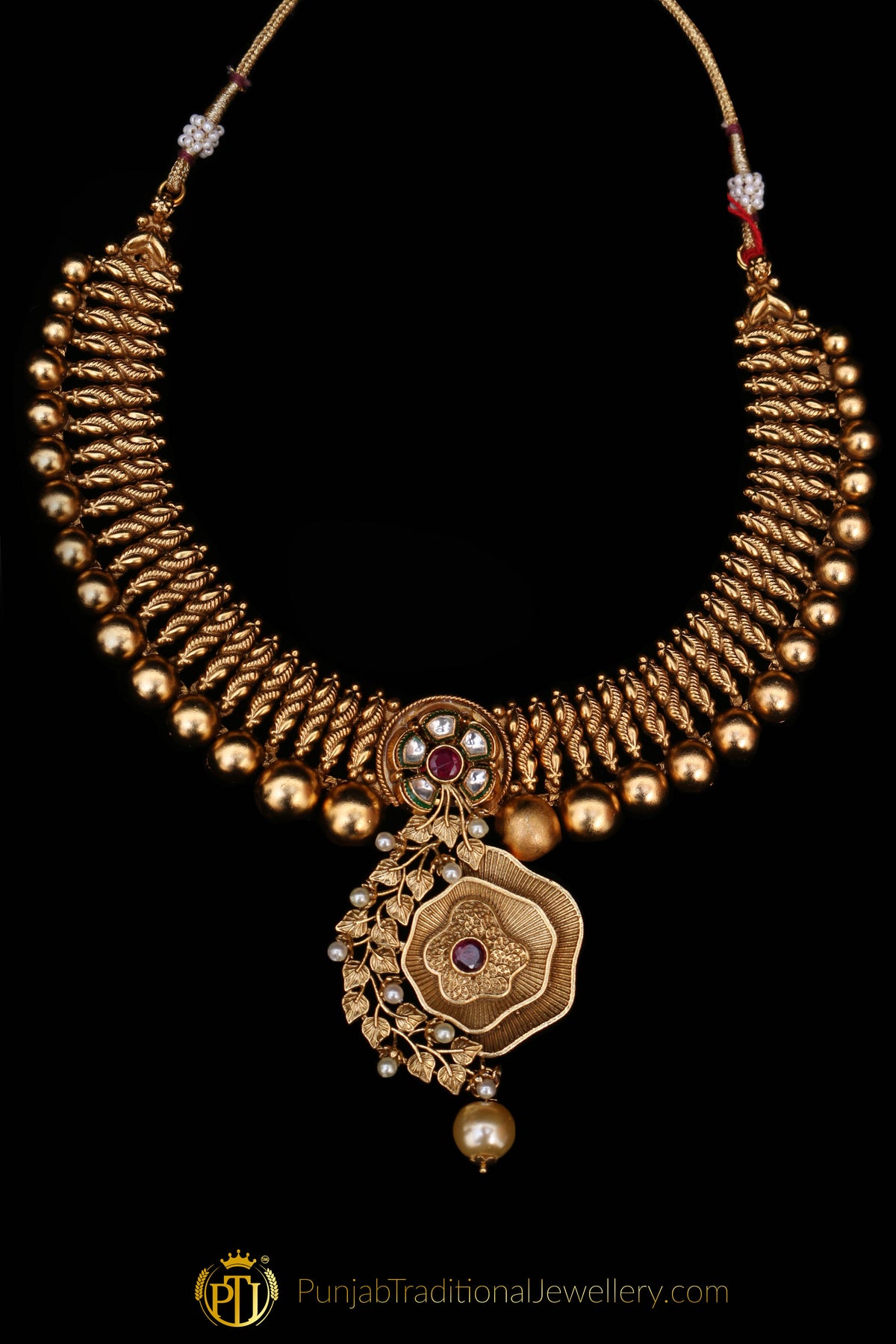 Antique Gold Rubby Necklace Set By Punjabi Traditional Jewellery