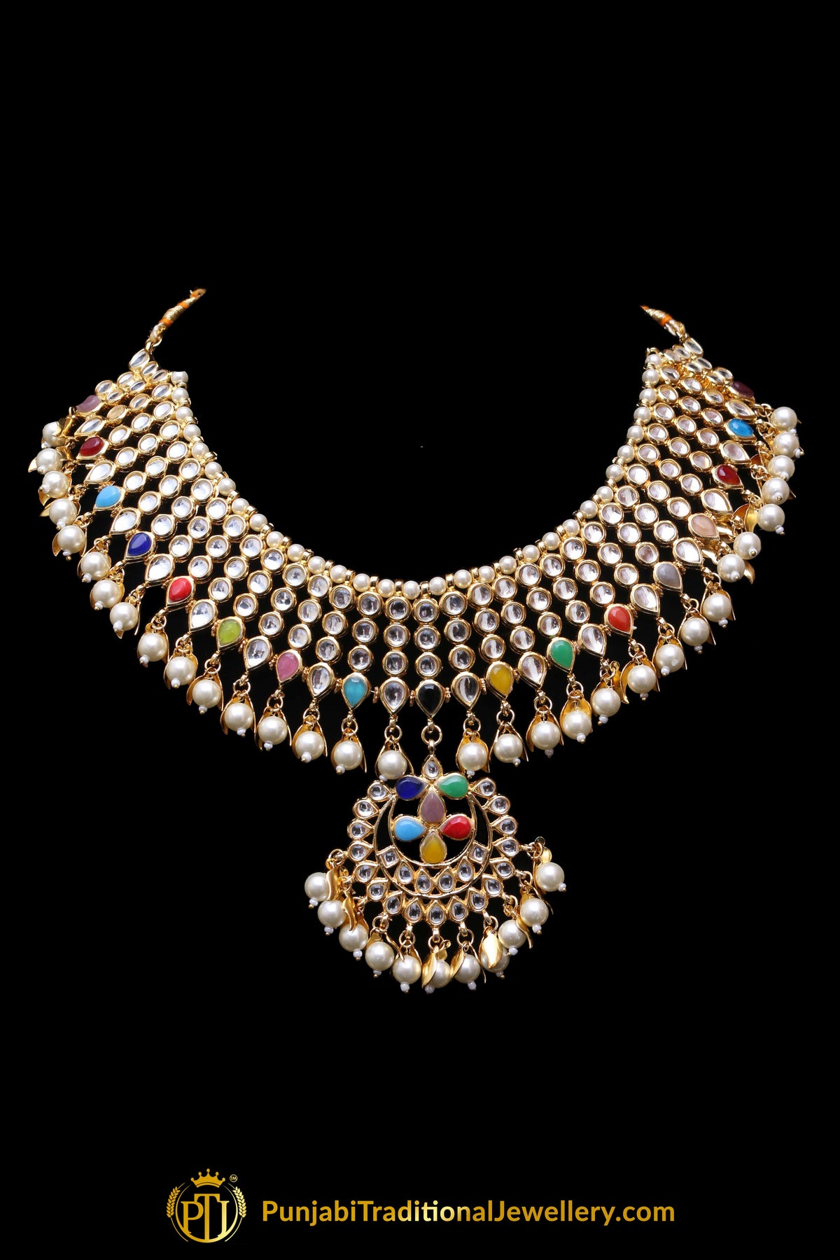 Multi Pearl Kundan Necklace Set Punjabi Traditional Jewellery