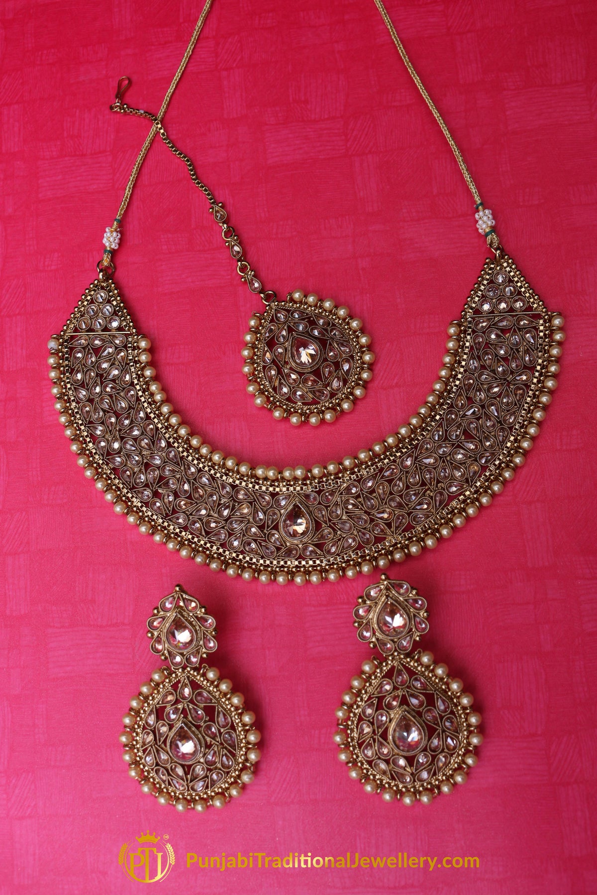Champagne Stone Necklace Set By Punjabi Traditional Jewellery