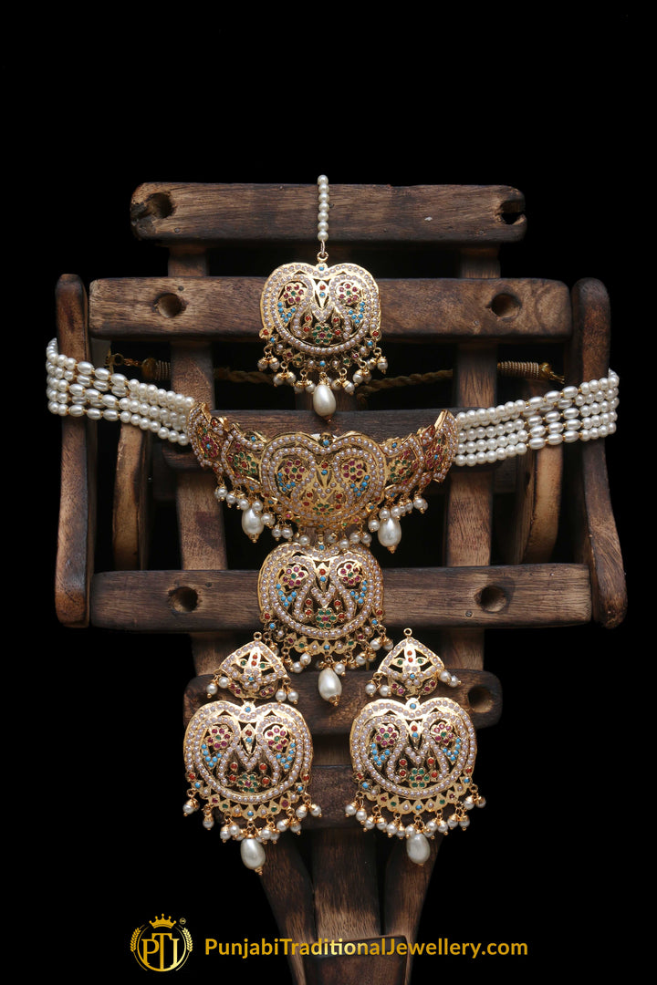 Multi Pearl Jadau Necklace Set By Punjabi Traditional Jewellery