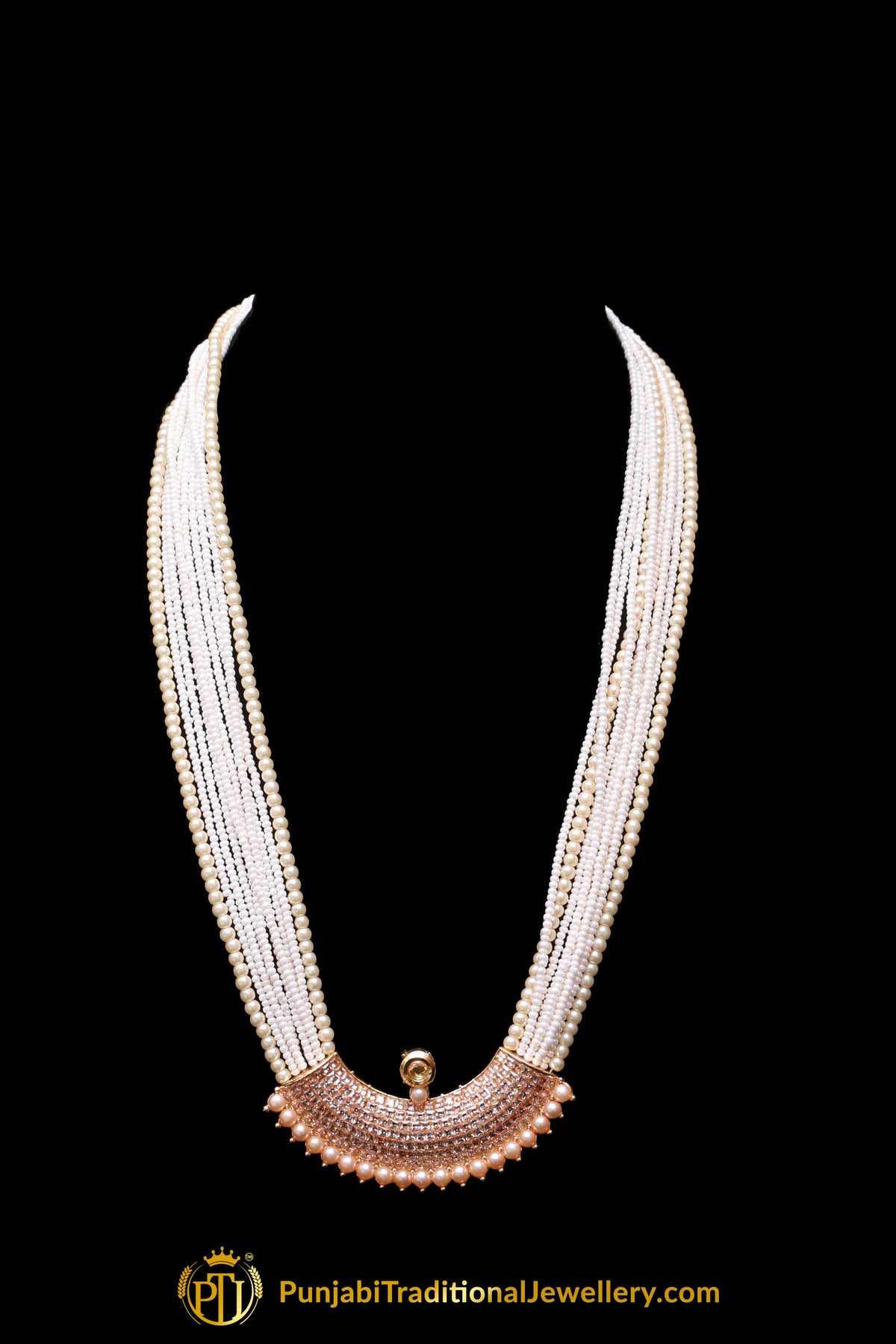 Pearl Champagne Stone Necklace Set By Punjabi Taditional Jewellery