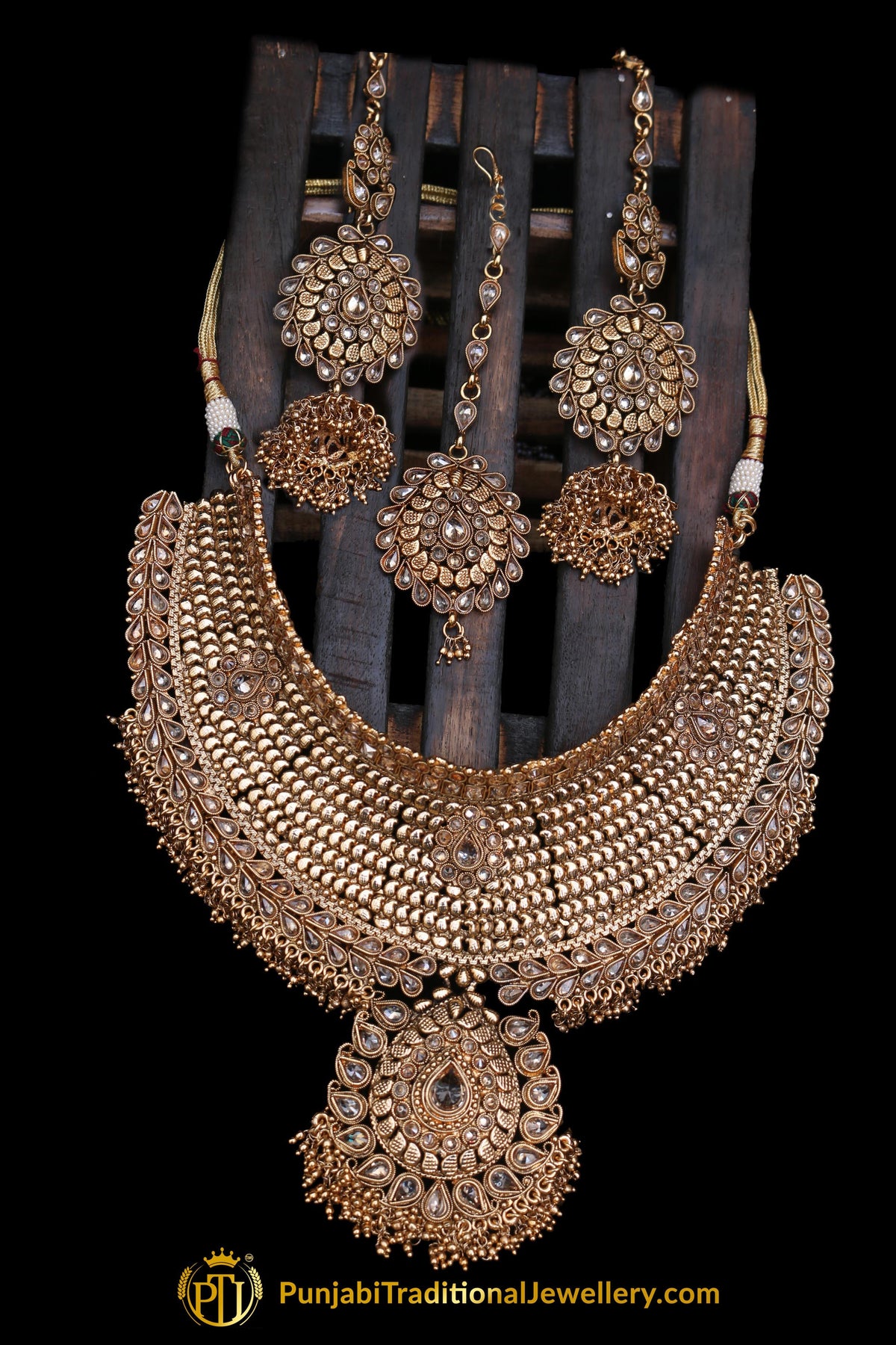 Antique Gold Polki Choker Necklace Set By Punjabi Traditional Jewellery
