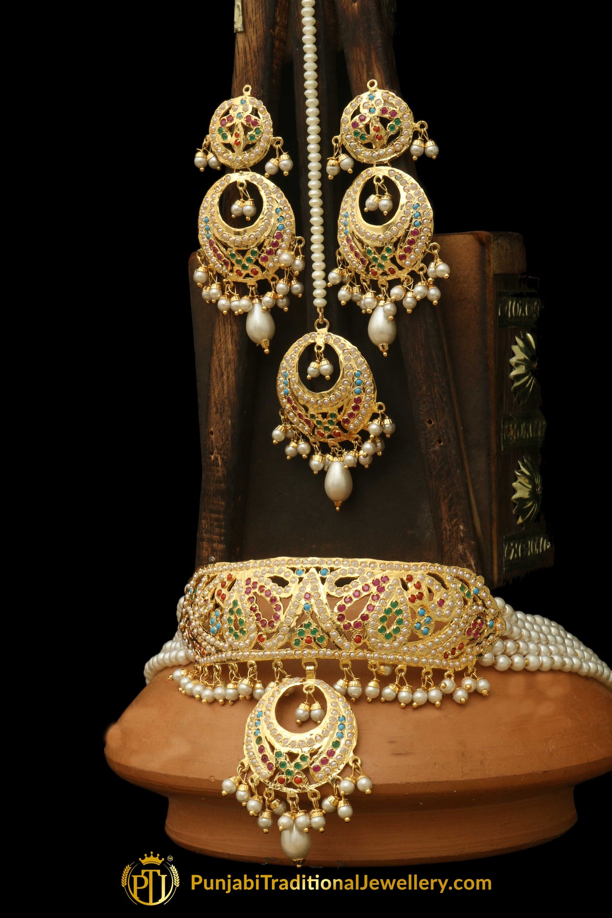 Multi Jadau Necklace Set By Punjabi Traditional Jewellery