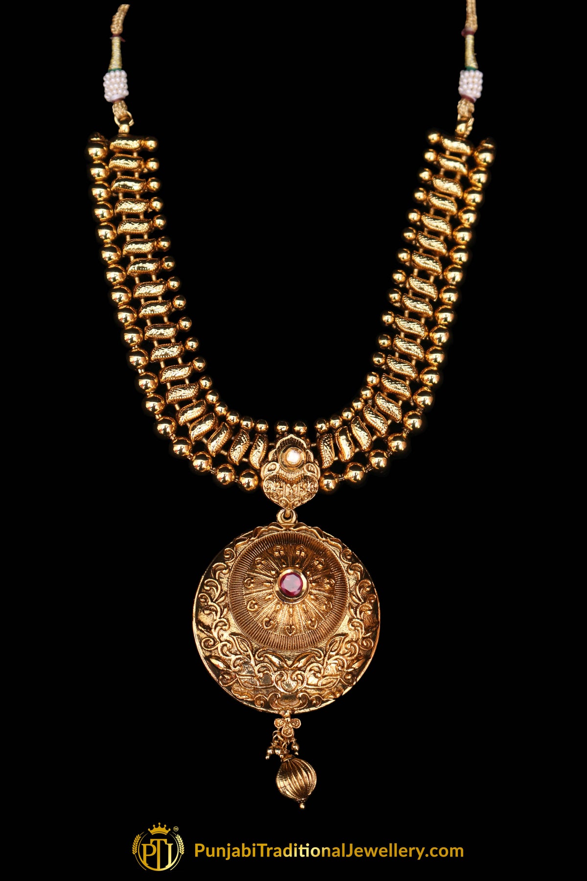 Nawazish Red Antique Gold Necklace Set By Punjabi Traditional Jewellery