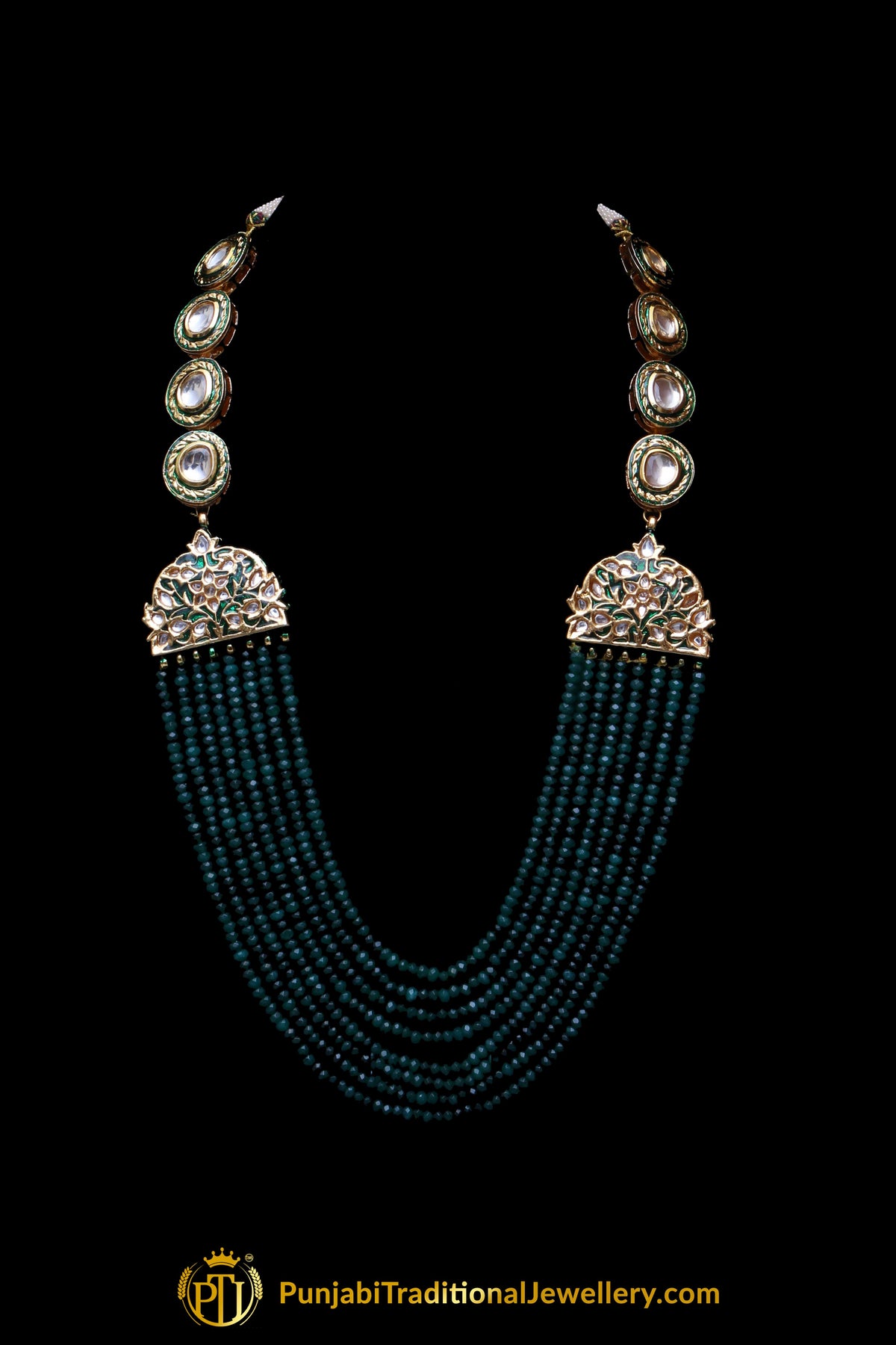 Green Kundan Pearl Necklace Set By Punjabi Traditional Jewellery