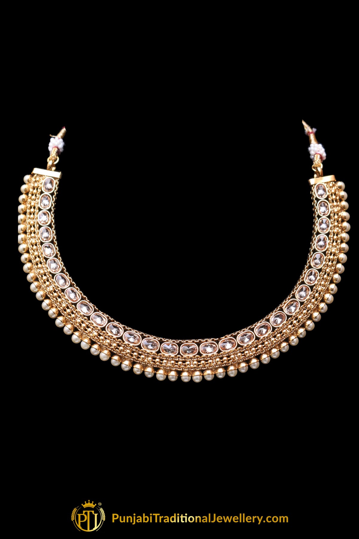 Pearl Polki Antique Gold Necklace Set By Punjabi Taditional Jewellery