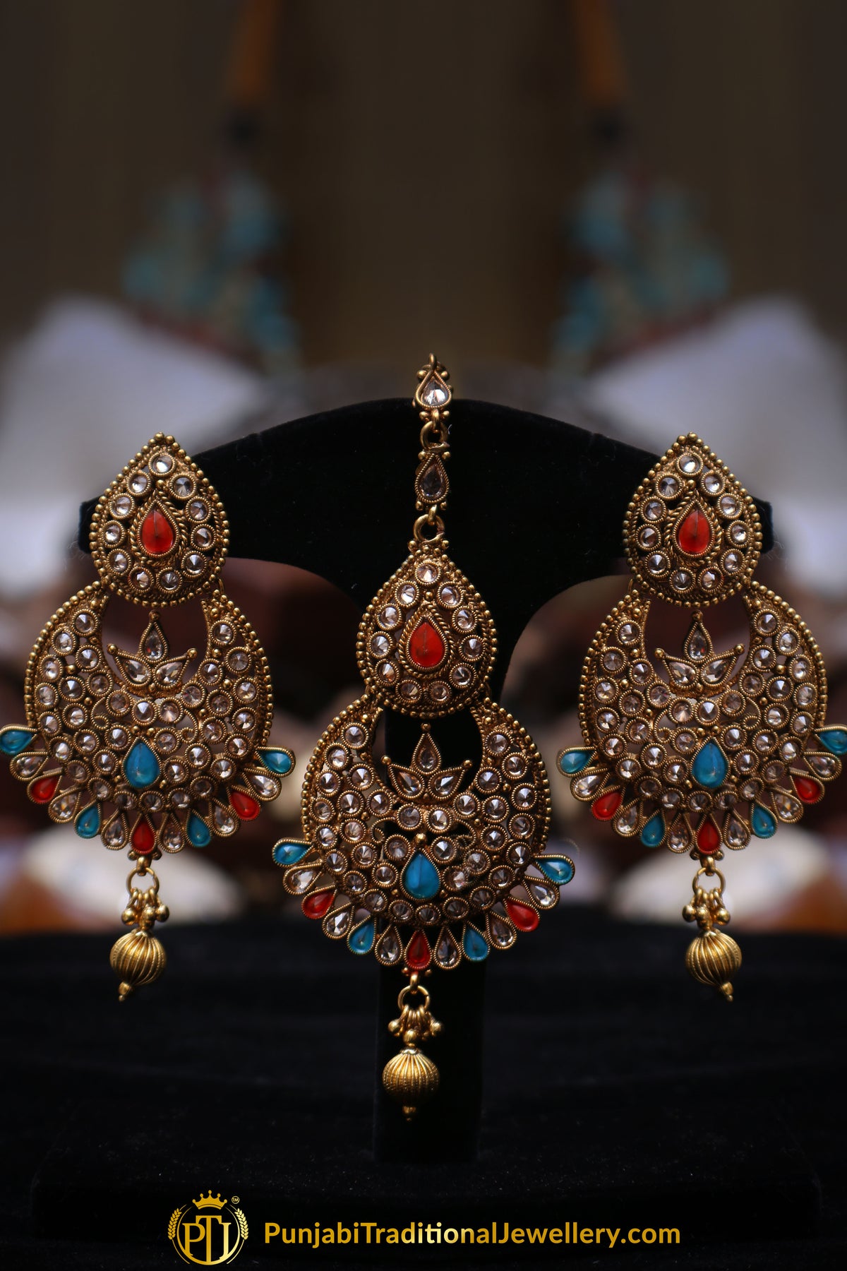 Multi Polki Earring Tikka Set By Punjabi Traditional Jewellery