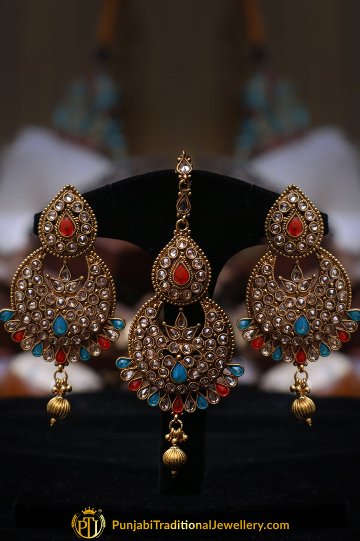Multi Polki Earring Tikka Set By Punjabi Traditional Jewellery