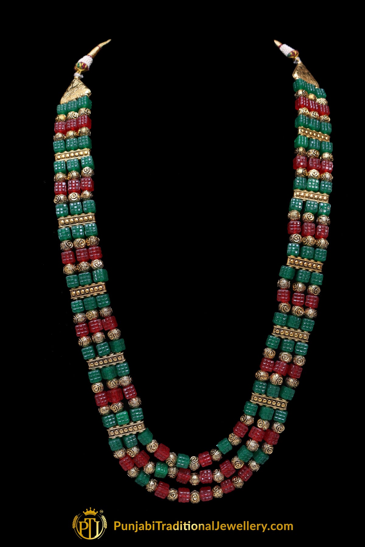 Red Green Mala Necklace Set By Punjabi Traditional Jewellery