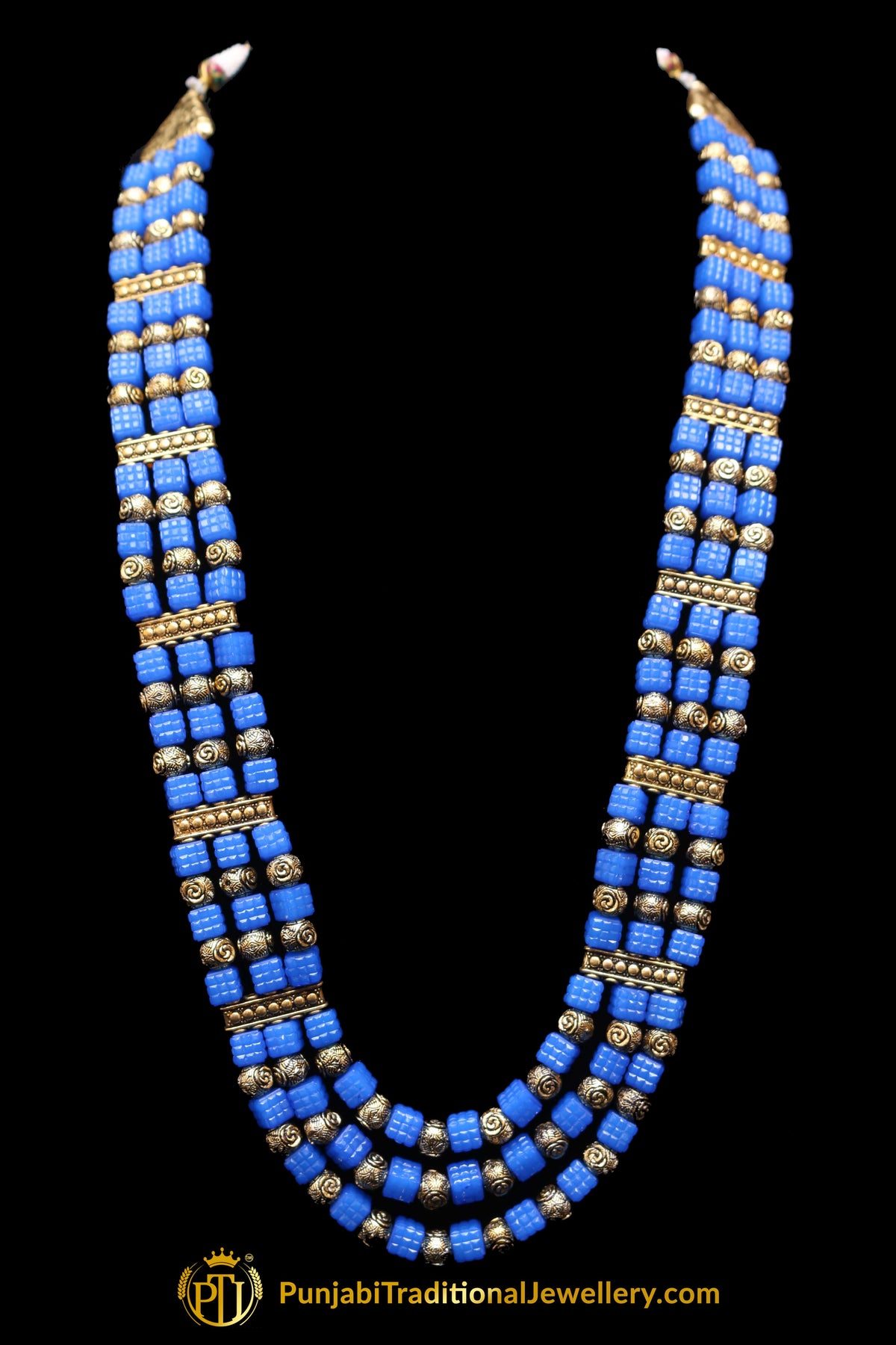 Blue Antique Gold Necklace Set By Punjabi Traditional Jewellery