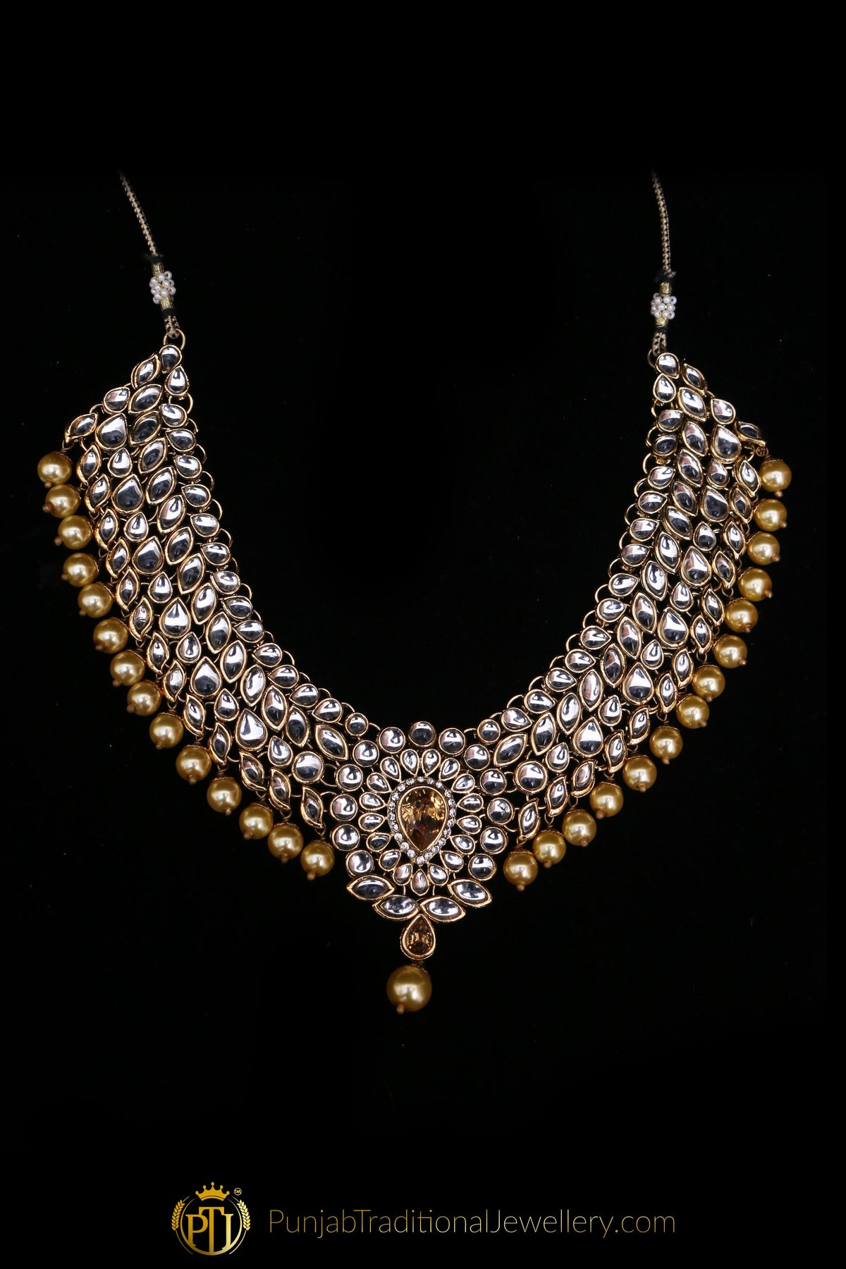 Pearl Kundan Choker Necklace Set By Punjabi Traditional Jewellery