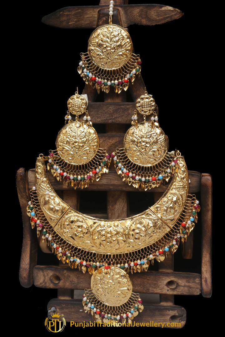 Multi Gold Plated Pippal Patti Necklace Set By Punjabi Traditional Jewellery