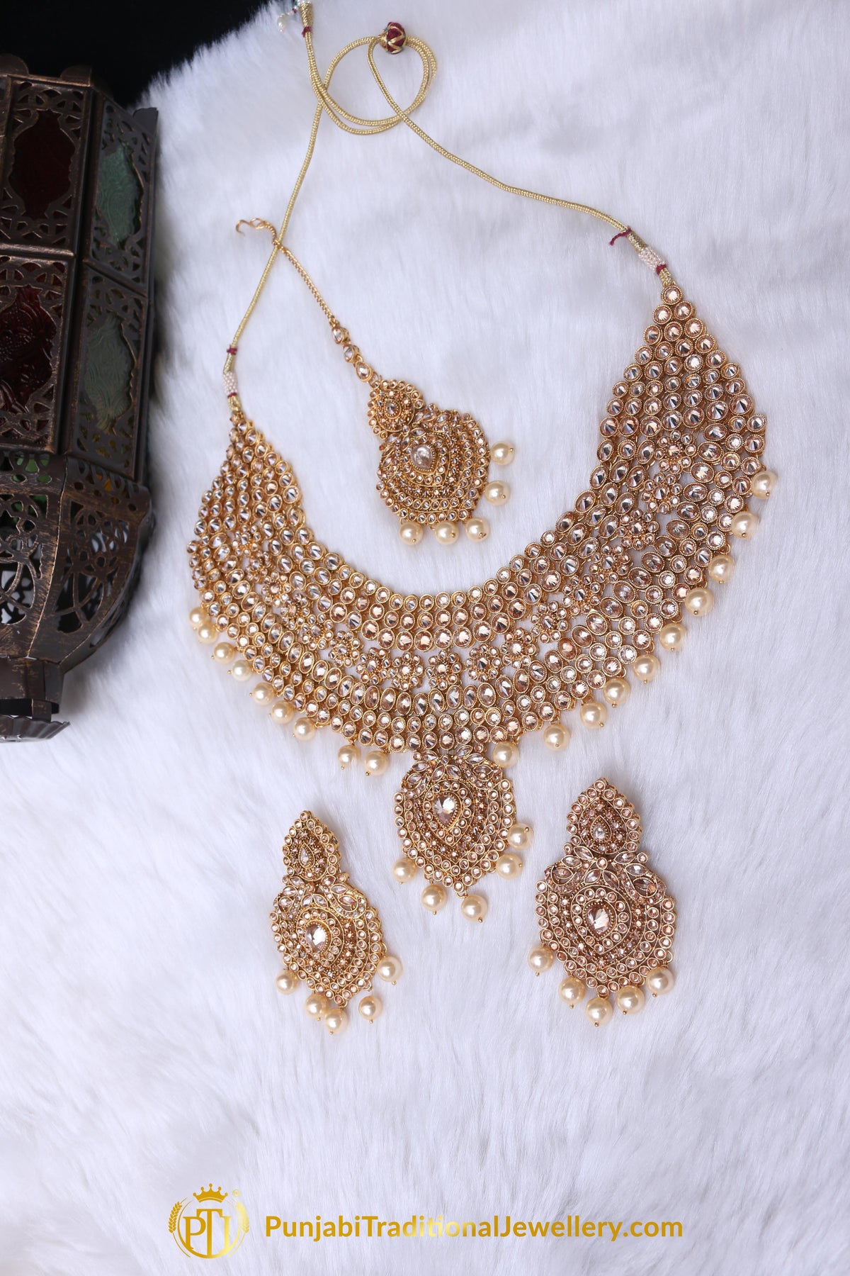 Champagne Stone Necklace Set By Punjabi Traditional Jewellery