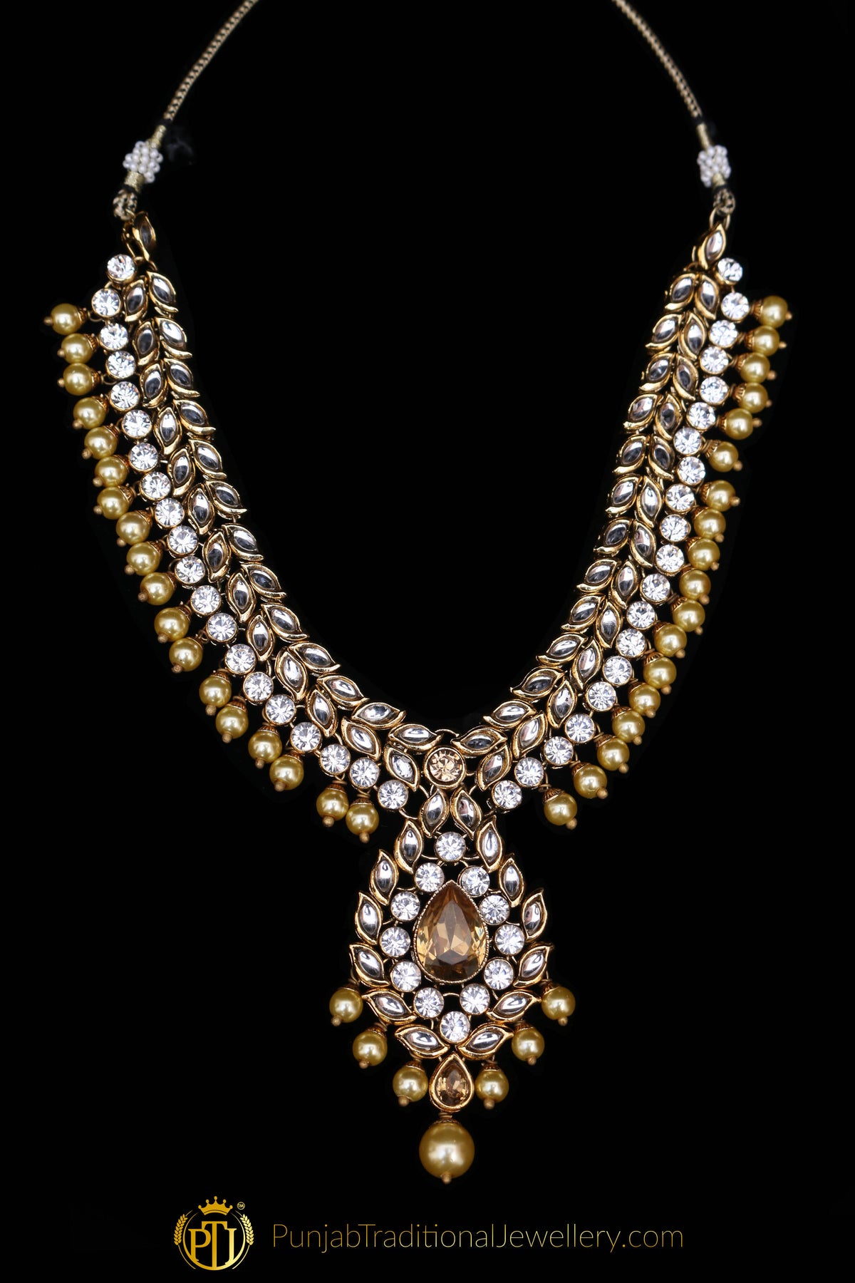 White & Golden Kundan Necklace Set By Punjabi Traditional Jewellery