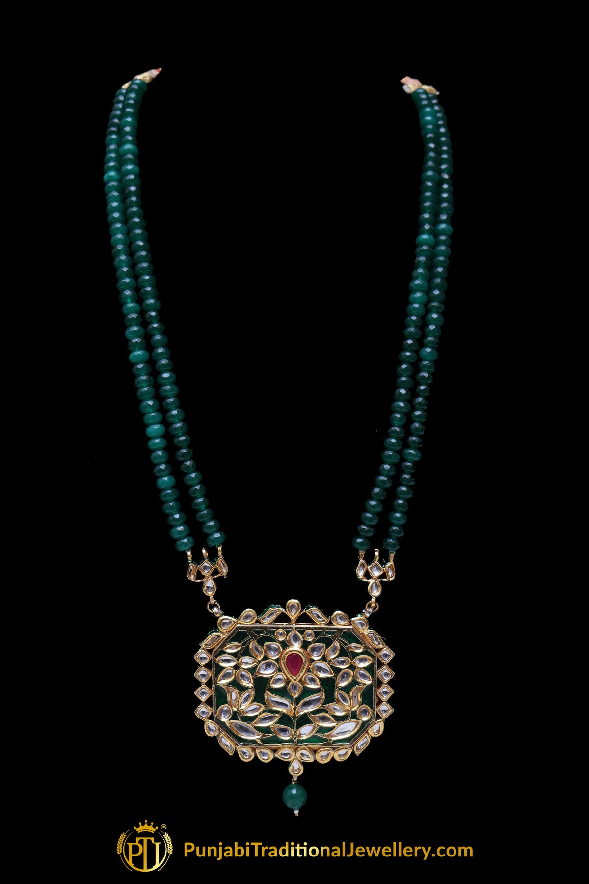 Green Red Kundan Meena Necklace Set By Punjabi Traditional Jewellery