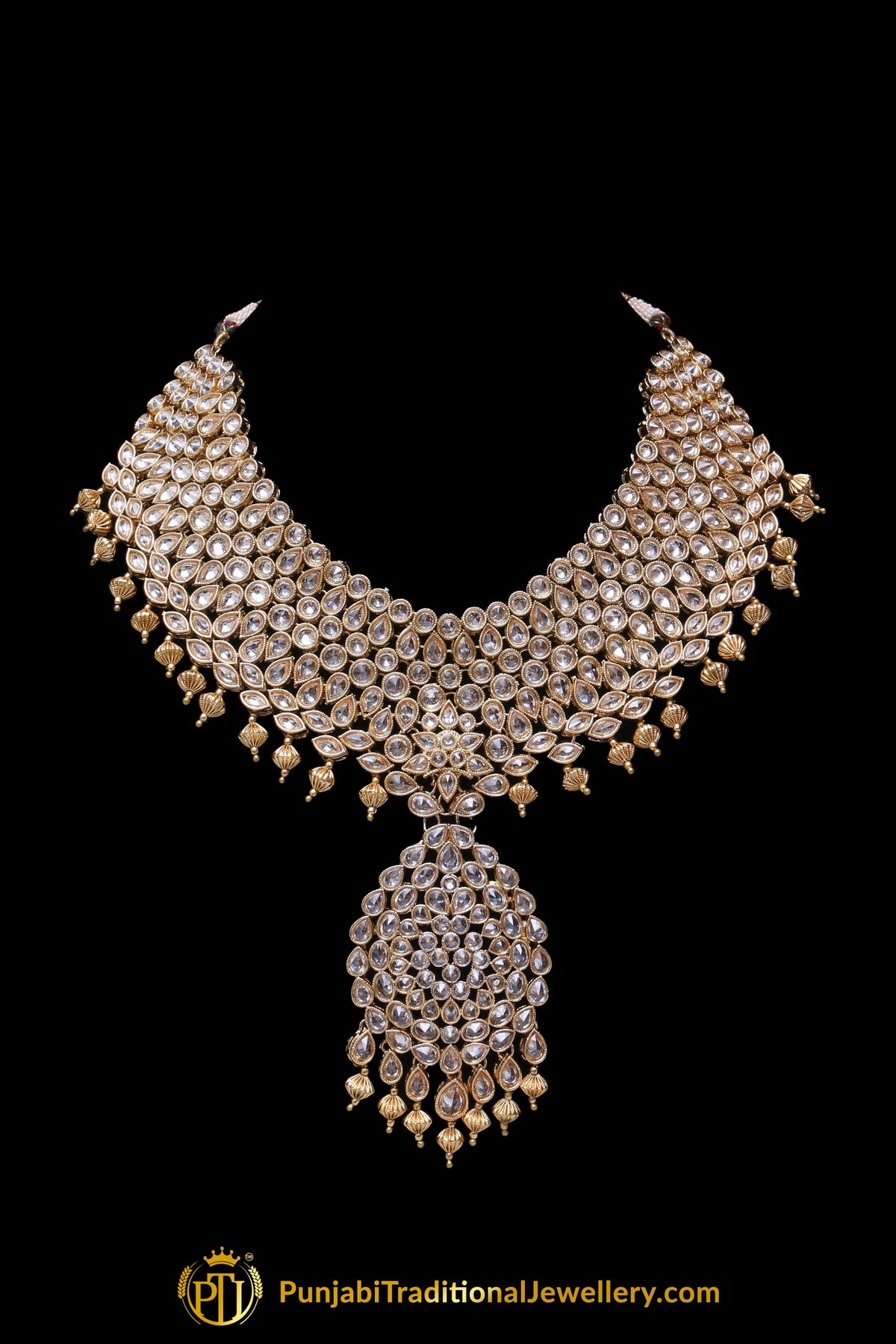 Golden Polki Necklace Set By Punjabi Traditional Jewellery