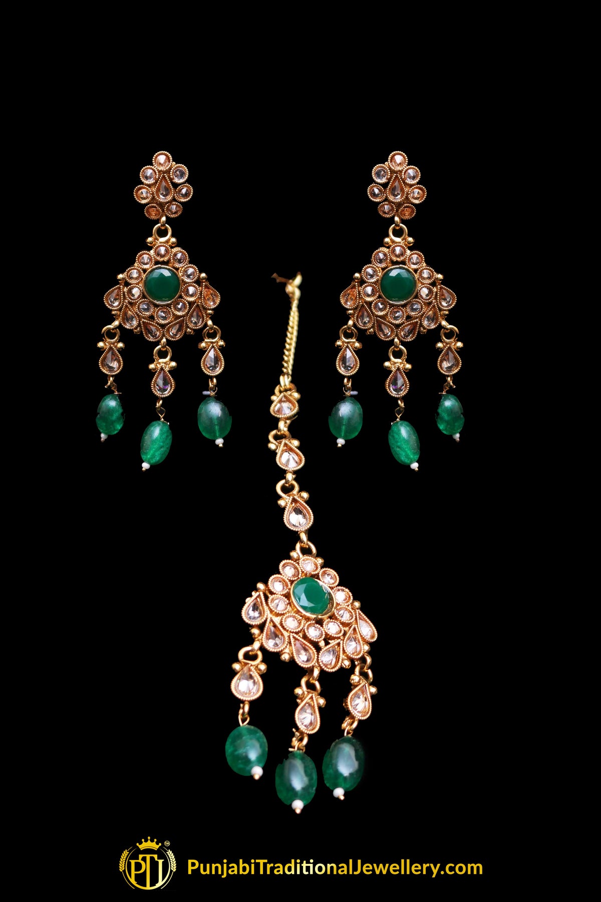 Green Polki Necklace Set By Punjabi Traditional Jewellery