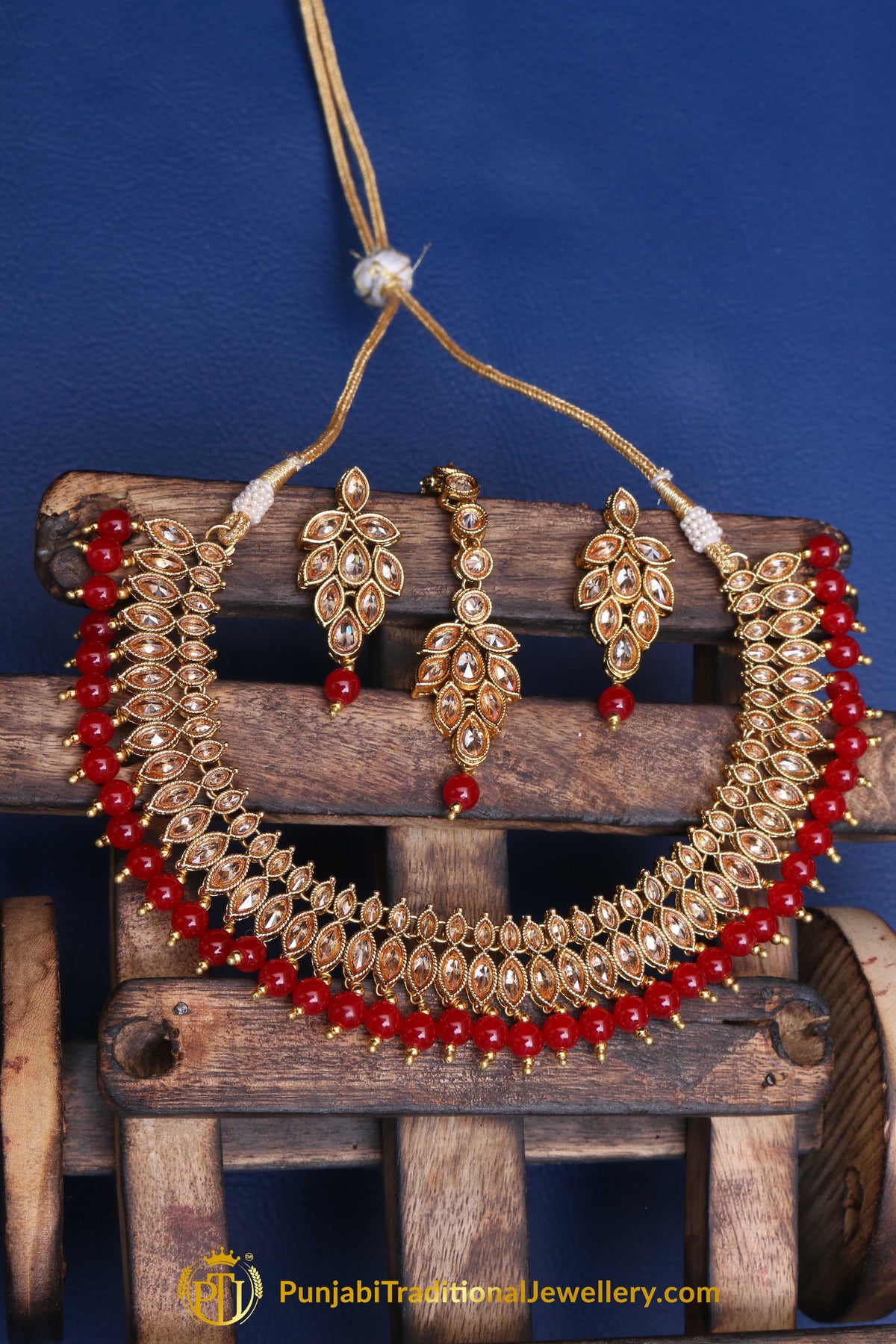 Red Champagne Stone Necklace Set By Punjabi Taditional Jewellery