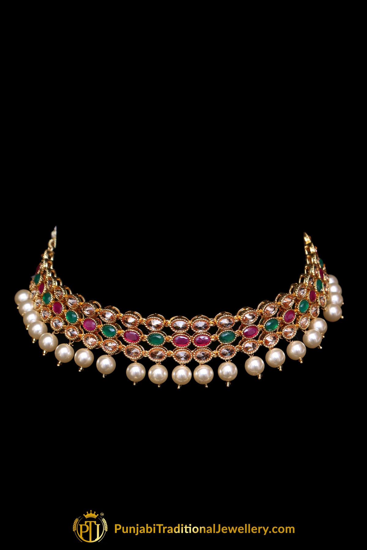 Rubby Panna Polki Pearl Necklace Set By Punjabi Traditional Jewellery