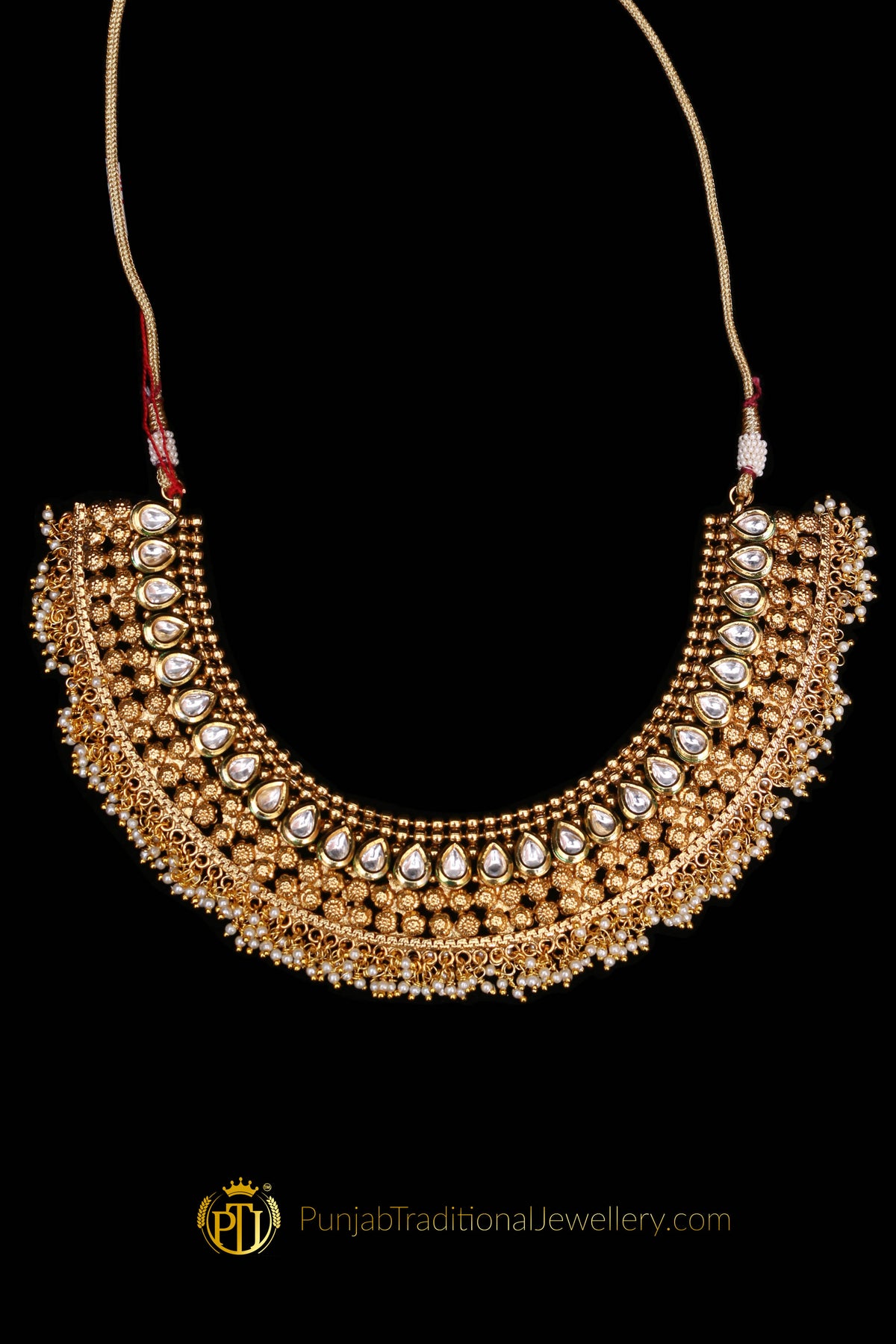 Choker Antique Gold Necklace Set By Punjabi Traditional Jewellery