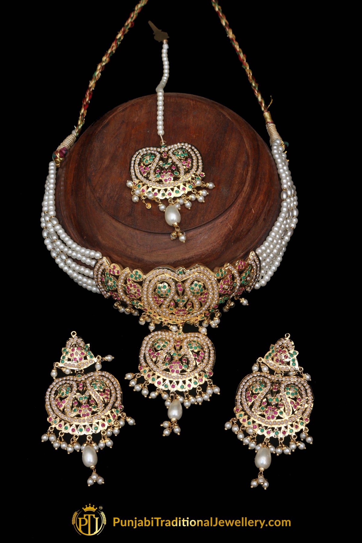 Multi Pearl Mala Jadau Necklace Set By Punjabi Traditional Jewellery