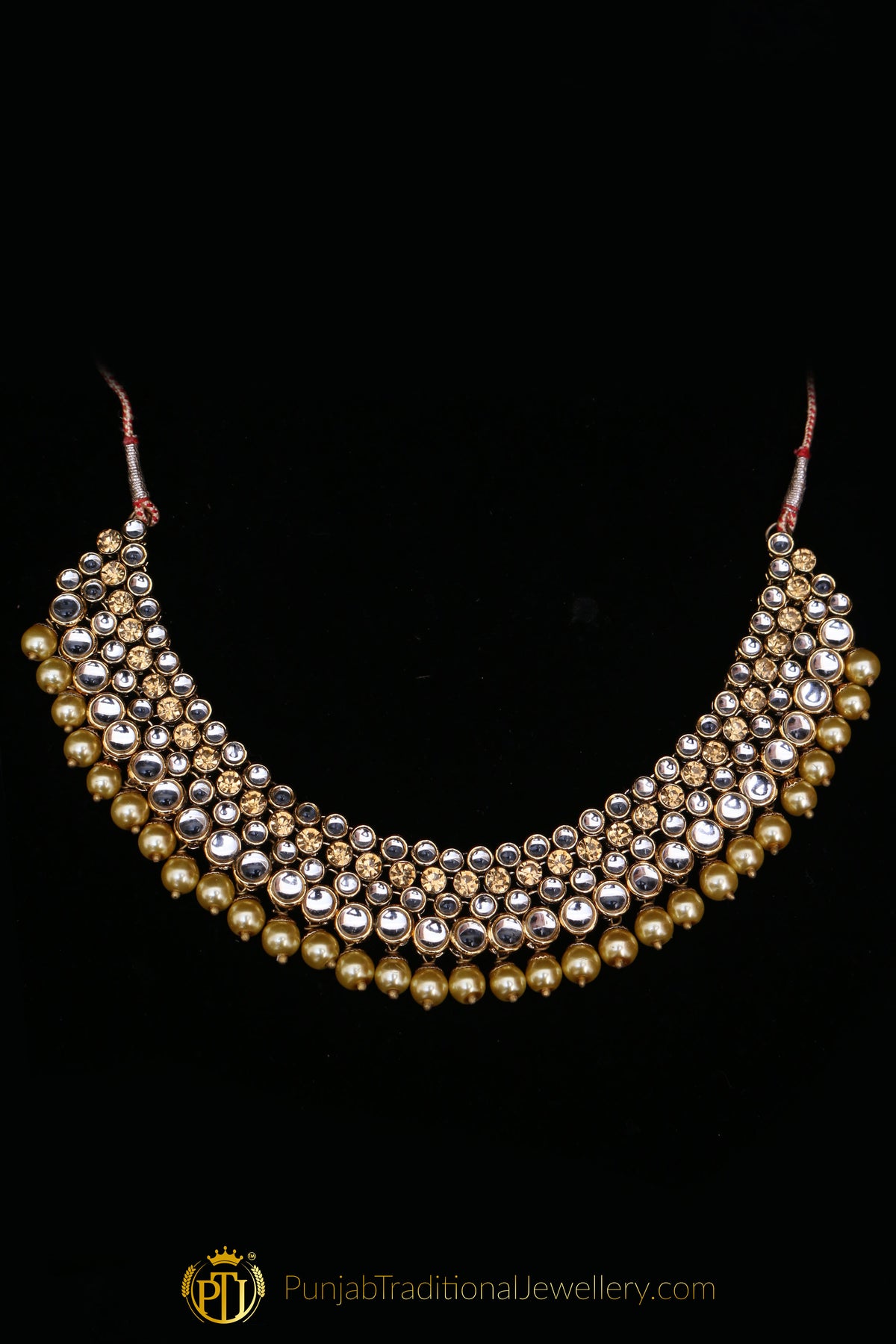 Golden Kundan Necklace Set By Punjabi Traditional Jewellery