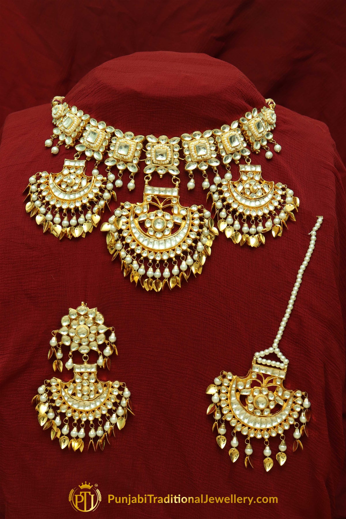Ghaziyah Gold Finished Pippal Patti Kundan Necklace Set With Tikka | Punjabi Traditional Jewellery Exclusive