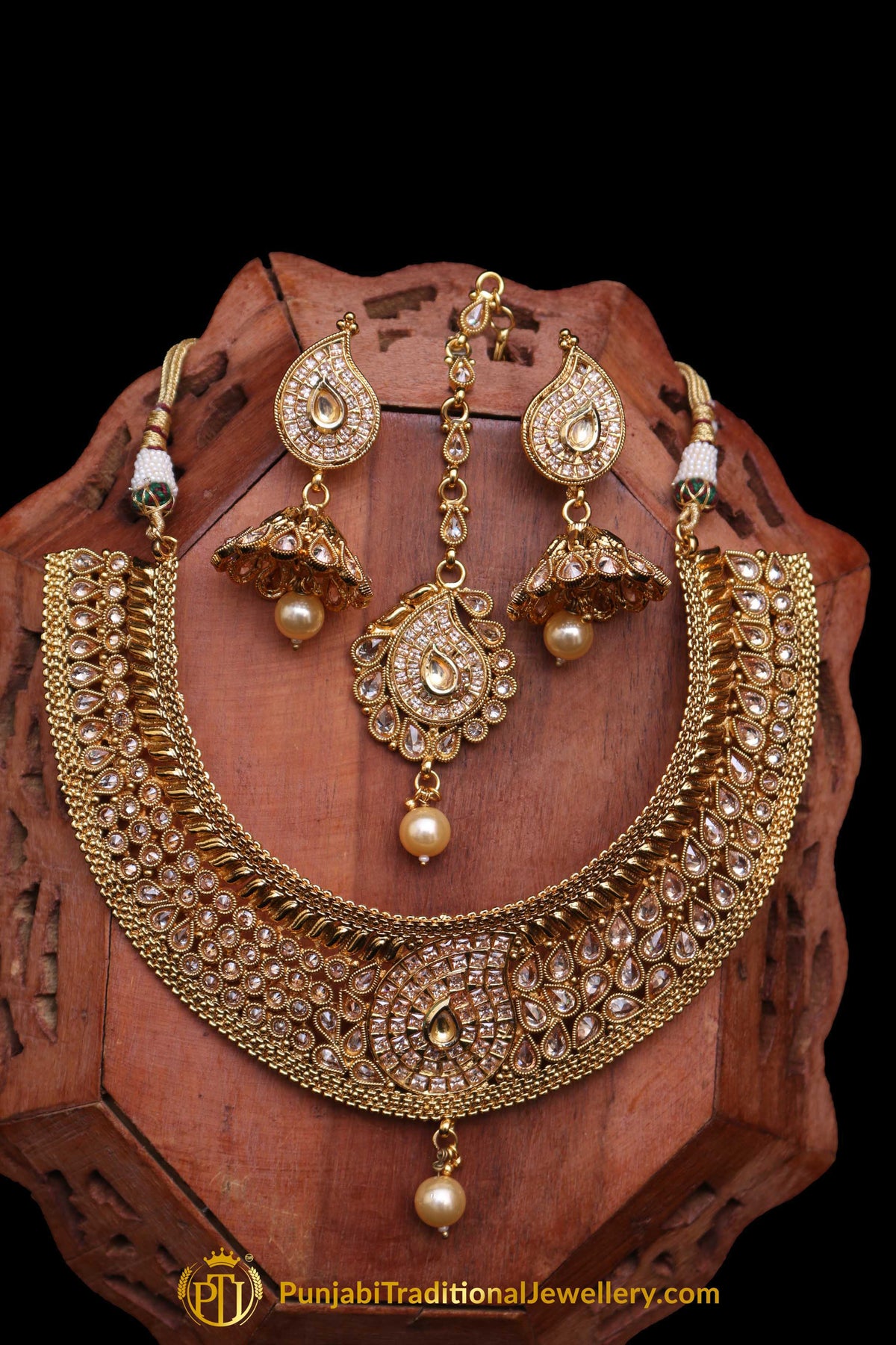 Polki Pearl Choker Necklace Set By Punjabi Traditional Jewellery